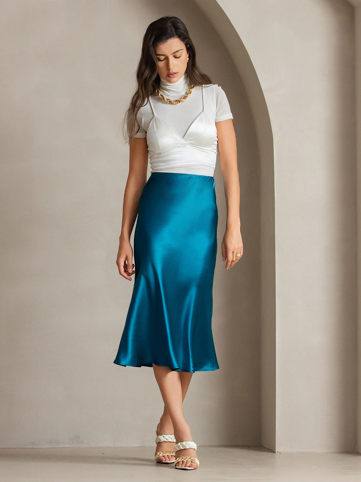19Momme Mulberry Silk Stretch Long Straight Skirt - Image 49
