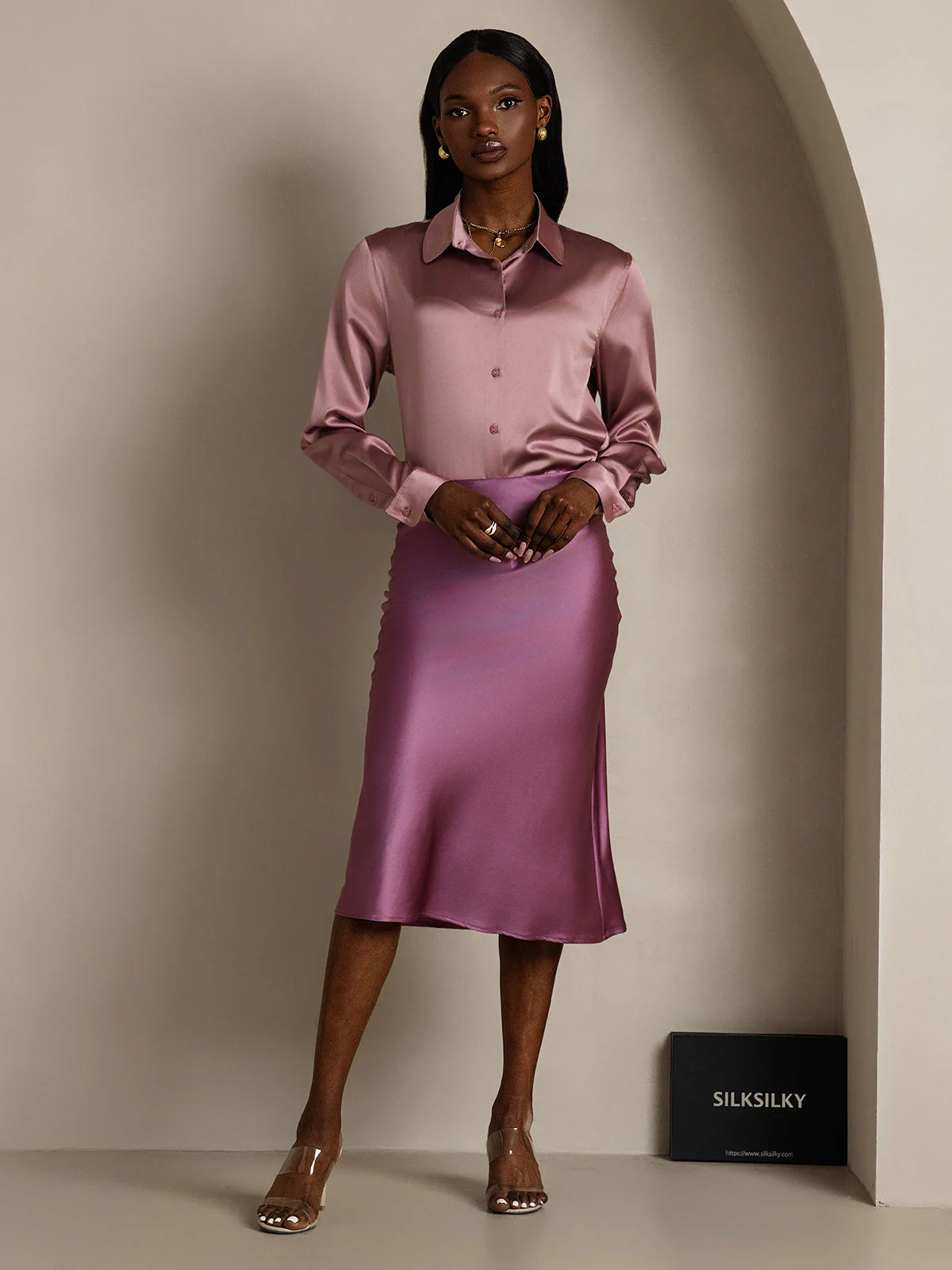 19Momme Mulberry Silk Stretch Long Straight Skirt - Image 64