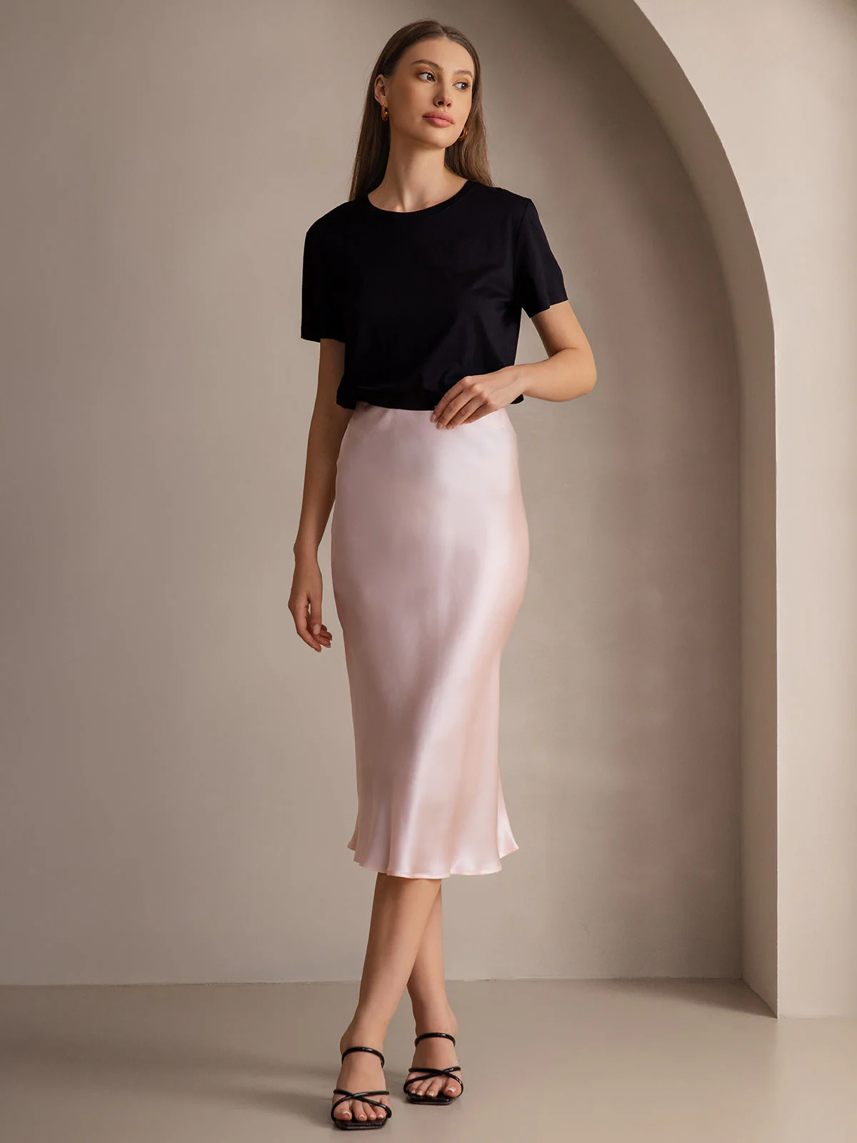Clearance(Ships to UK Only) - 19Momme Pure Silk Long Straight Skirt with Stretch Waist Design - Image 13