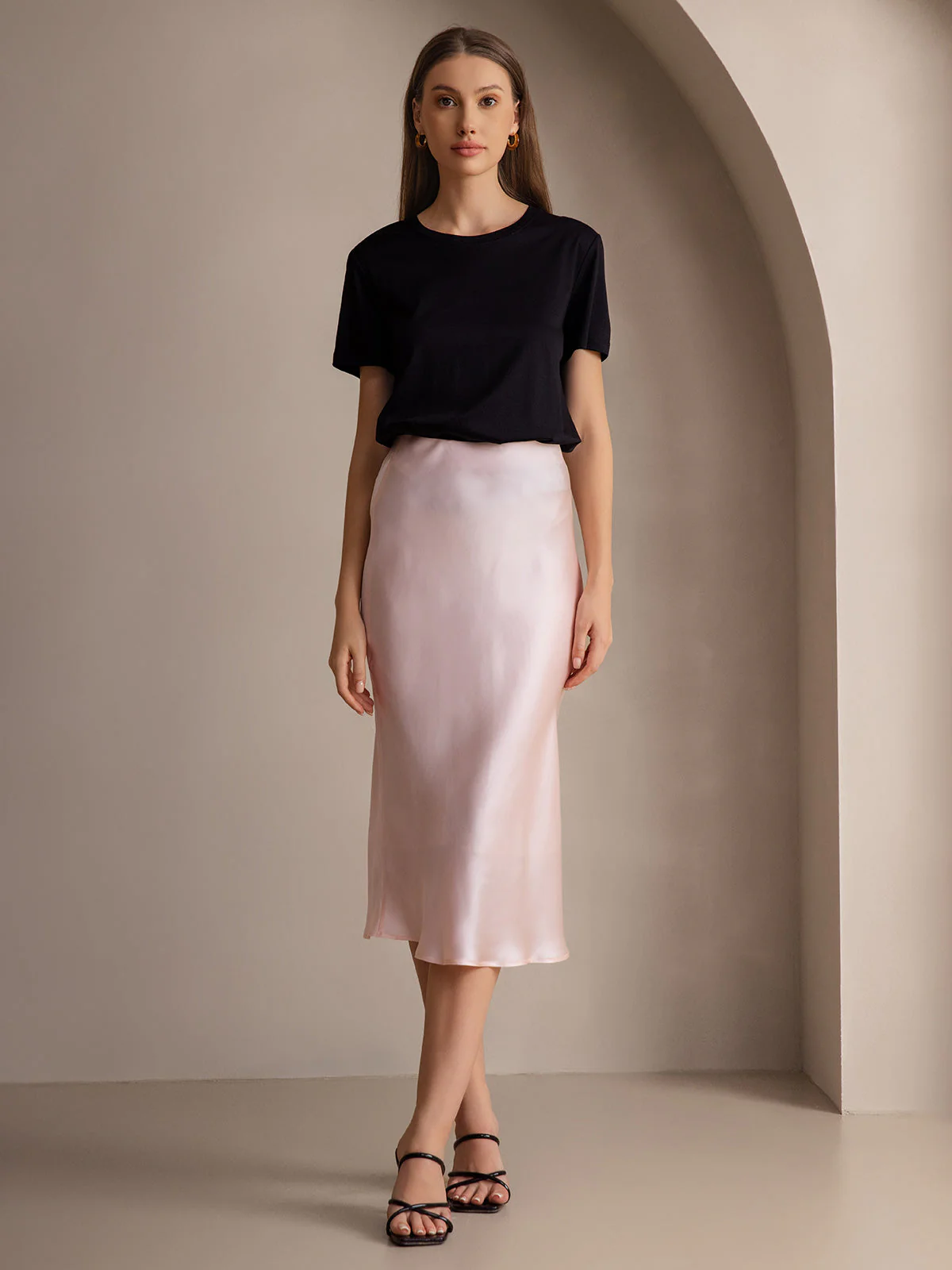 Clearance(Ships to UK Only) - 19Momme Pure Silk Long Straight Skirt with Stretch Waist Design - Image 7