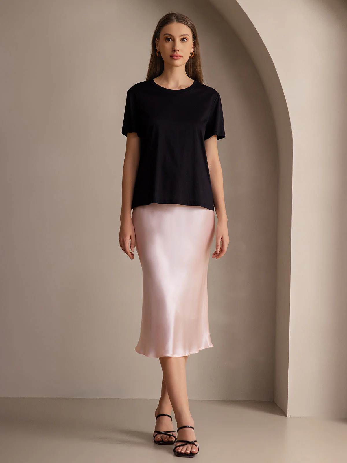 Clearance(Ships to UK Only) - 19Momme Pure Silk Long Straight Skirt with Stretch Waist Design - Image 9