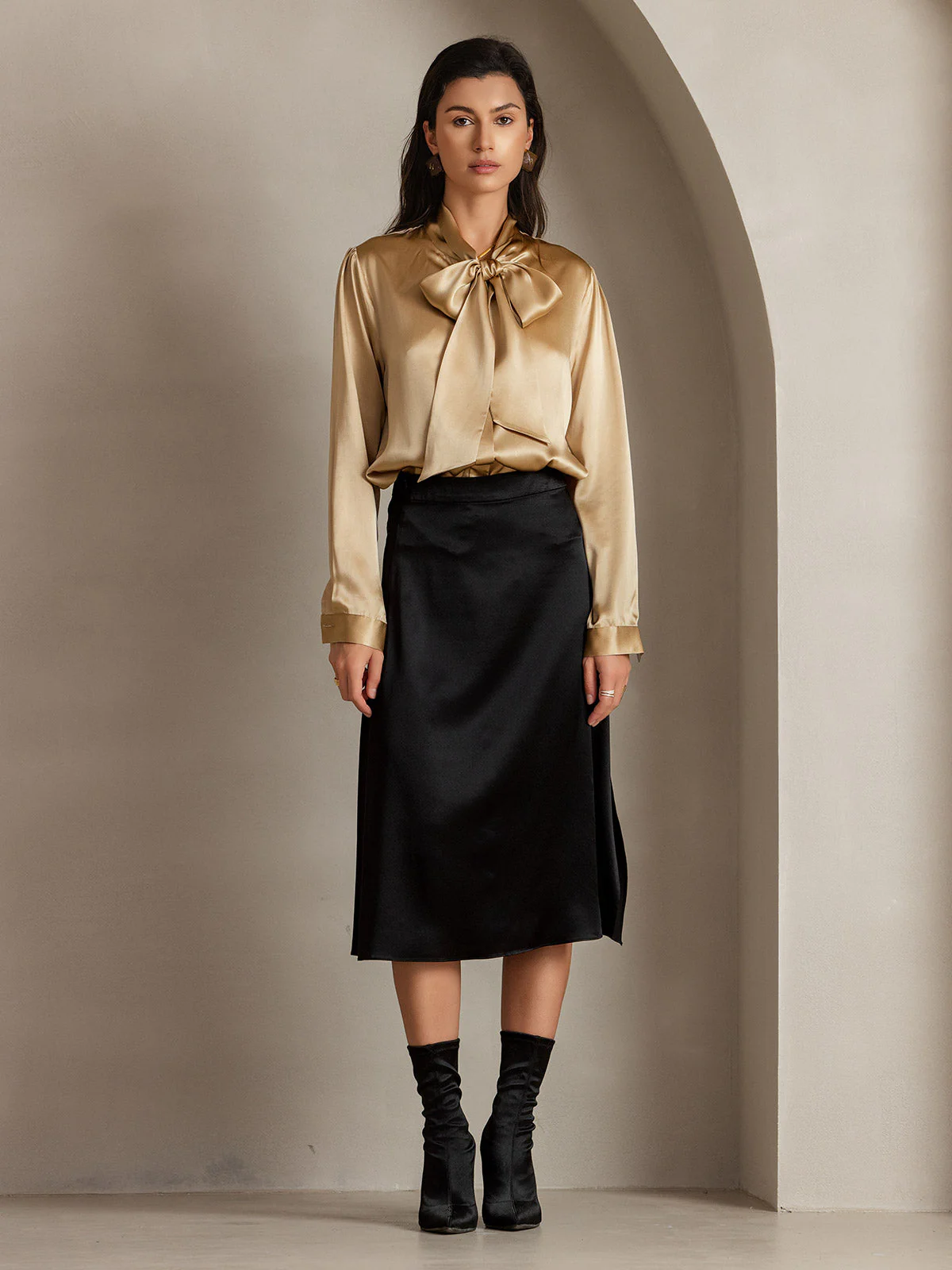 Clearance(Ships to UK Only) - 19Momme Silk A Line Long Slit Skirt with Zipper Design - Image 10