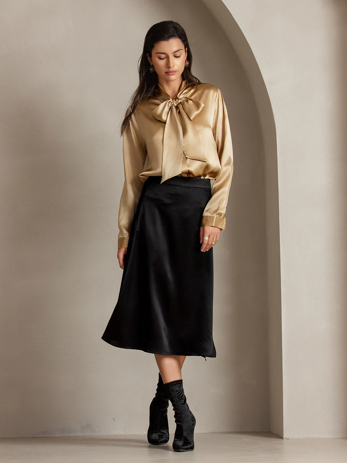Clearance(Ships to UK Only) - 19Momme Silk A Line Long Slit Skirt with Zipper Design - Image 12