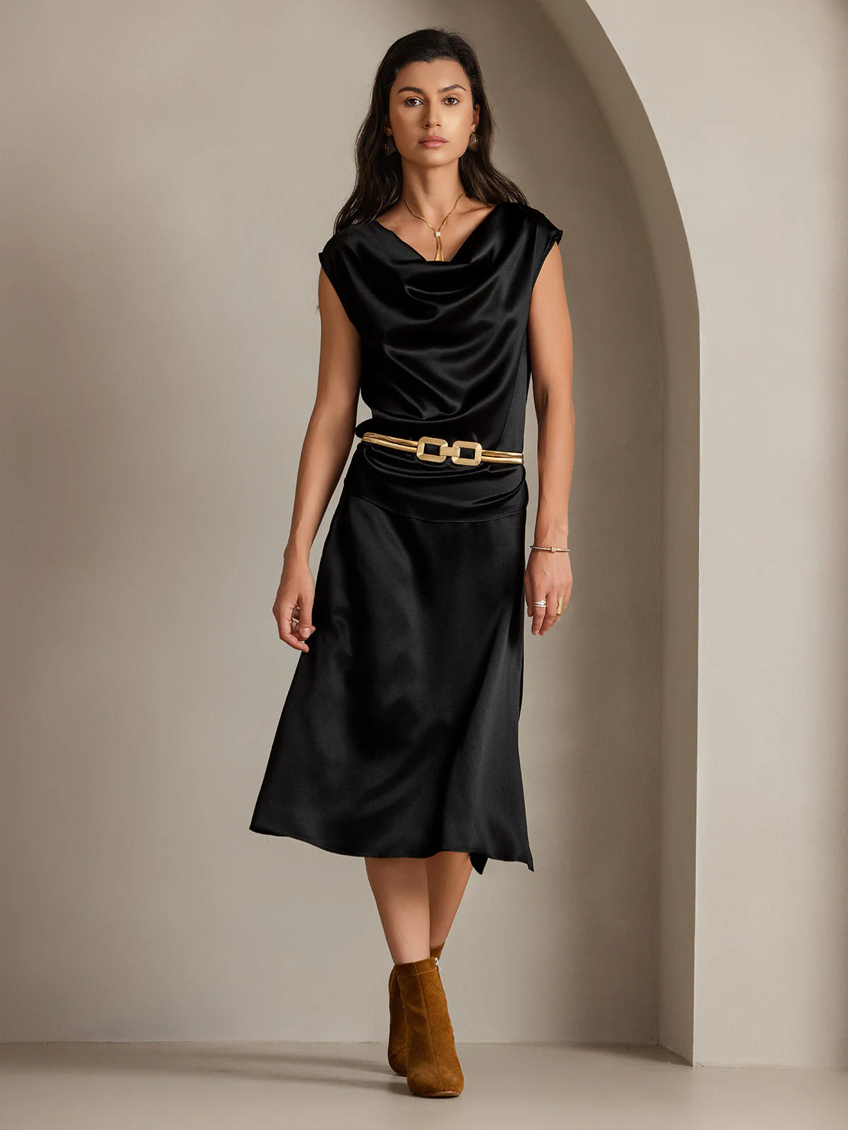 Clearance(Ships to UK Only) - 19Momme Silk A Line Long Slit Skirt with Zipper Design - Image 13