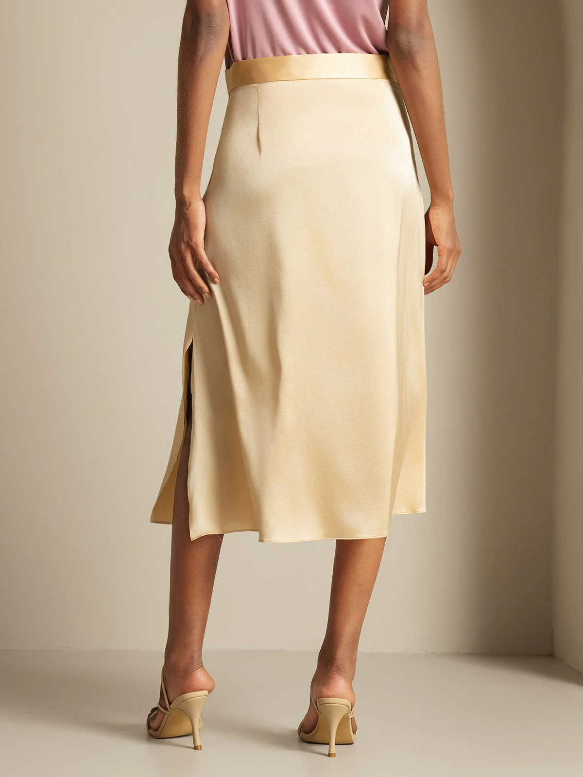 Clearance(Ships to UK Only) - 19Momme Silk A Line Long Slit Skirt with Zipper Design - Image 2
