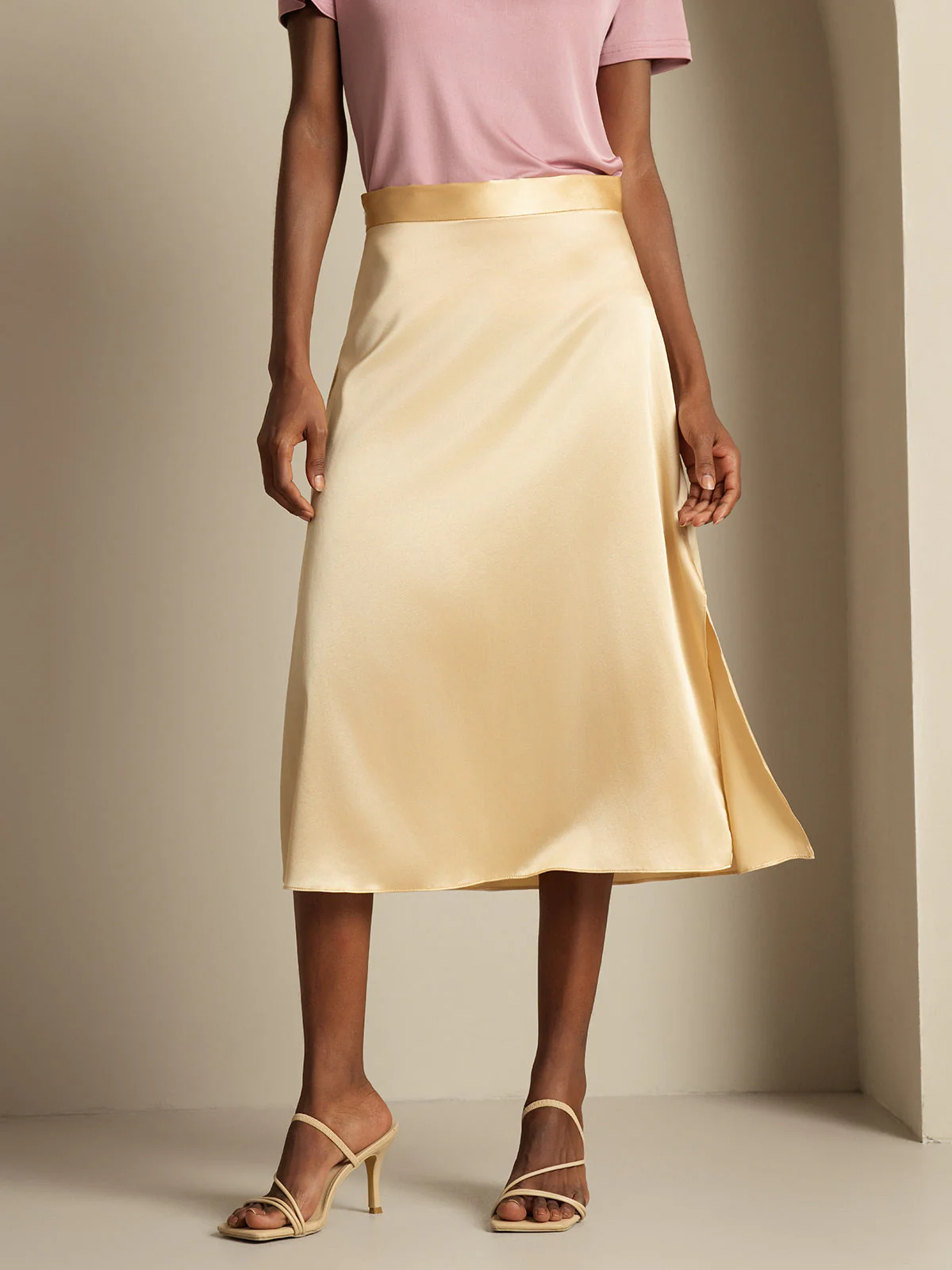 Clearance(Ships to UK Only) - 19Momme Silk A Line Long Slit Skirt with Zipper Design - Image 3