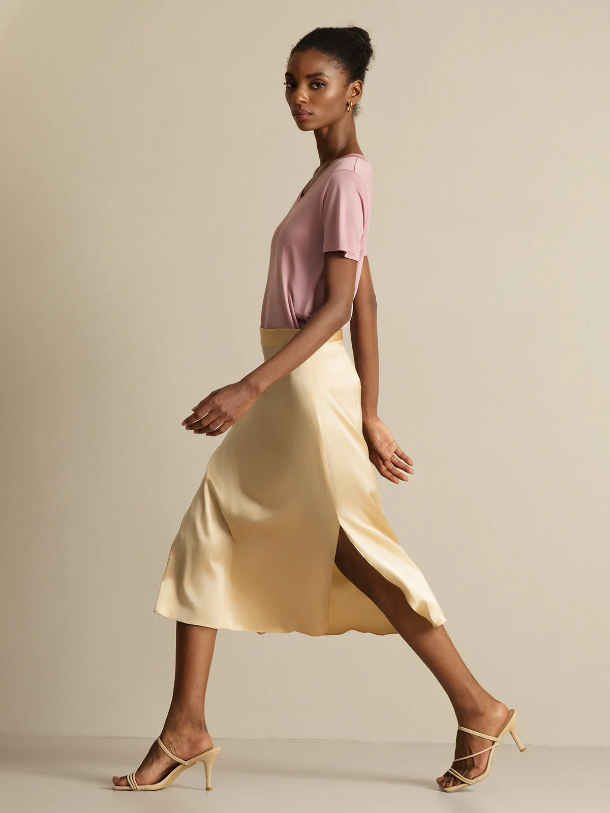 Clearance(Ships to UK Only) - 19Momme Silk A Line Long Slit Skirt with Zipper Design - Image 4