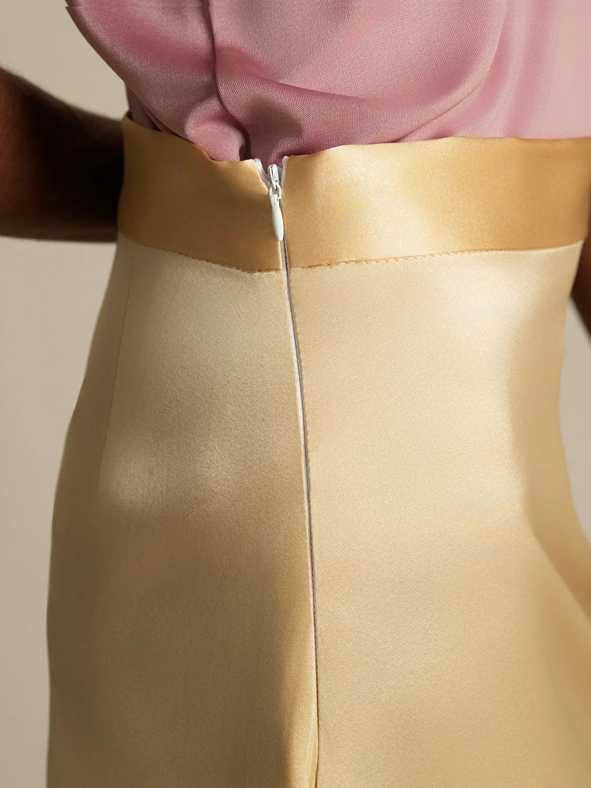 Clearance(Ships to UK Only) - 19Momme Silk A Line Long Slit Skirt with Zipper Design - Image 6