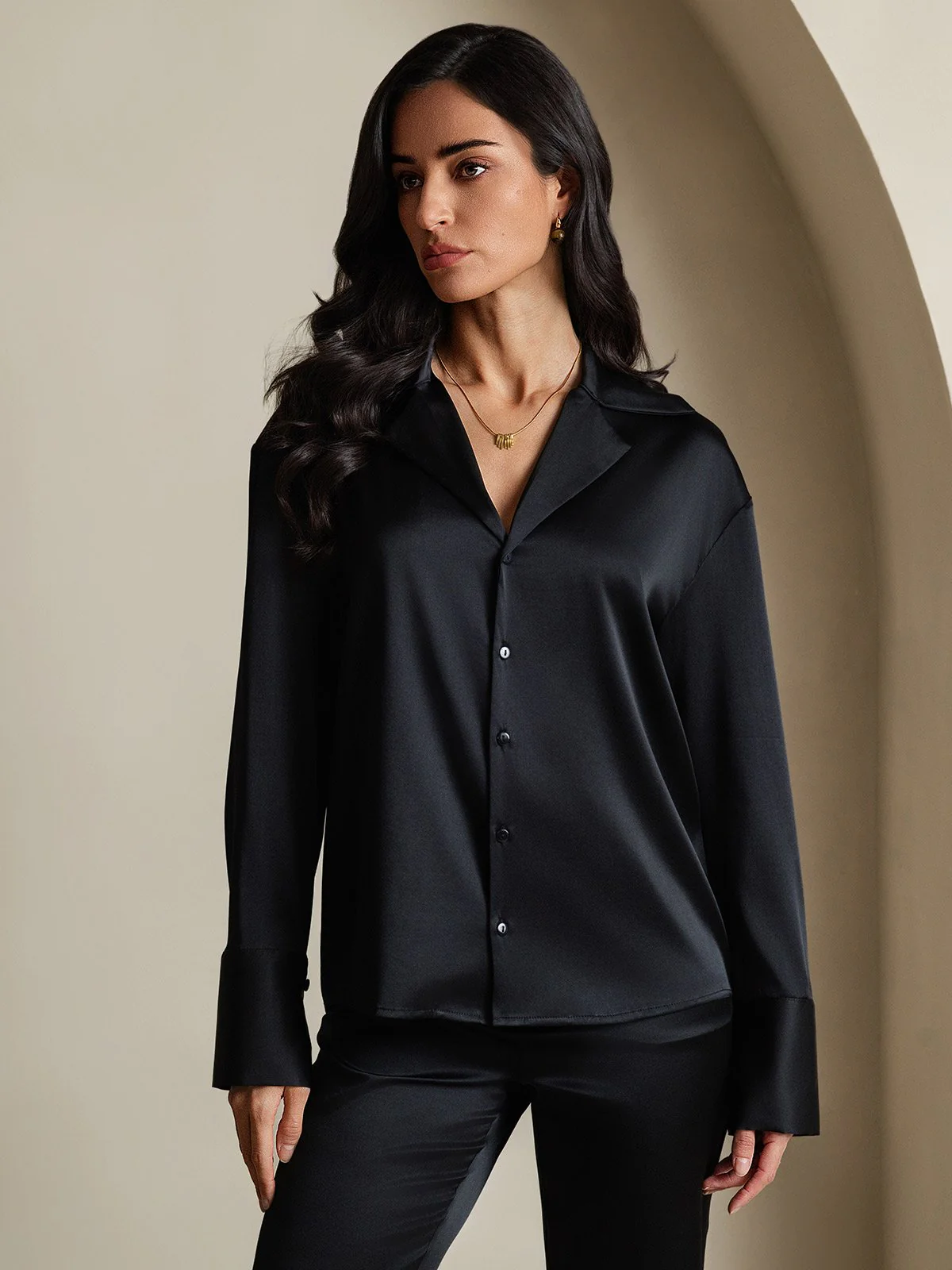 Clearance(Ships to UK Only) - 19Momme Silk Long Sleeve Notch Collar Women's Shirt - Image 12