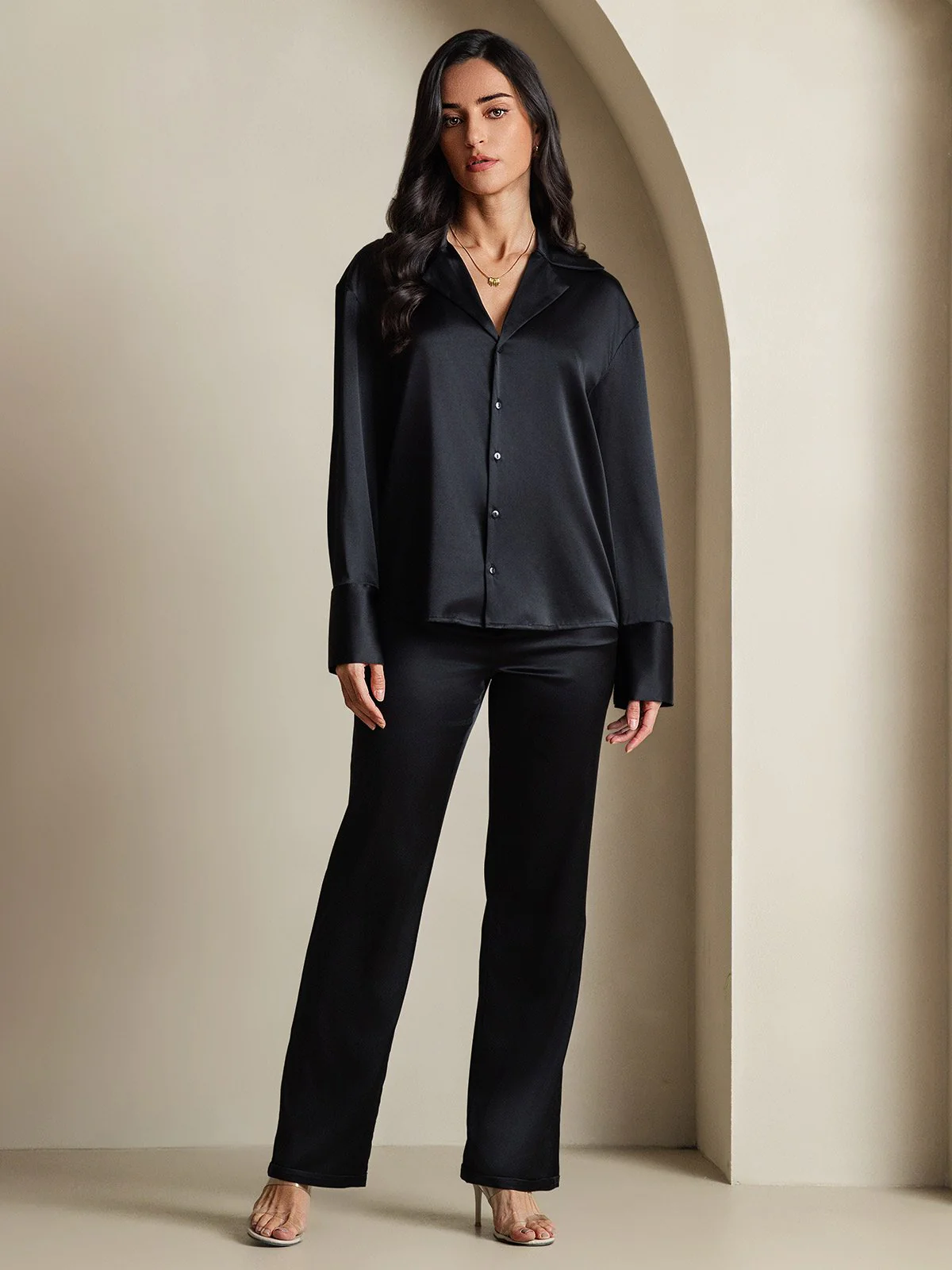 Clearance(Ships to UK Only) - 19Momme Silk Long Sleeve Notch Collar Women's Shirt - Image 14