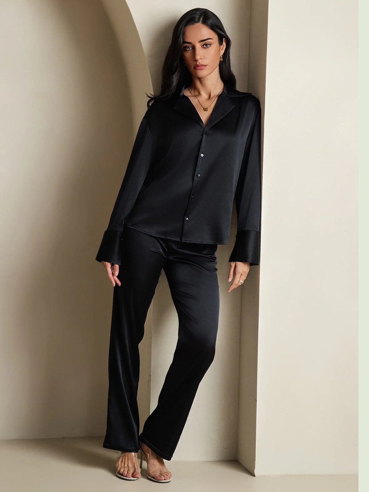 Clearance(Ships to UK Only) - 19Momme Silk Long Sleeve Notch Collar Women's Shirt - Image 16