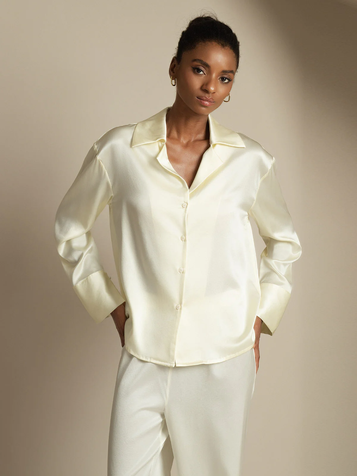 Clearance(Ships to UK Only) - 19Momme Silk Long Sleeve Notch Collar Women's Shirt - Image 5