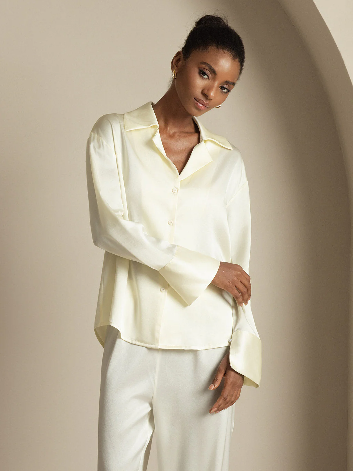 Clearance(Ships to UK Only) - 19Momme Silk Long Sleeve Notch Collar Women's Shirt - Image 6