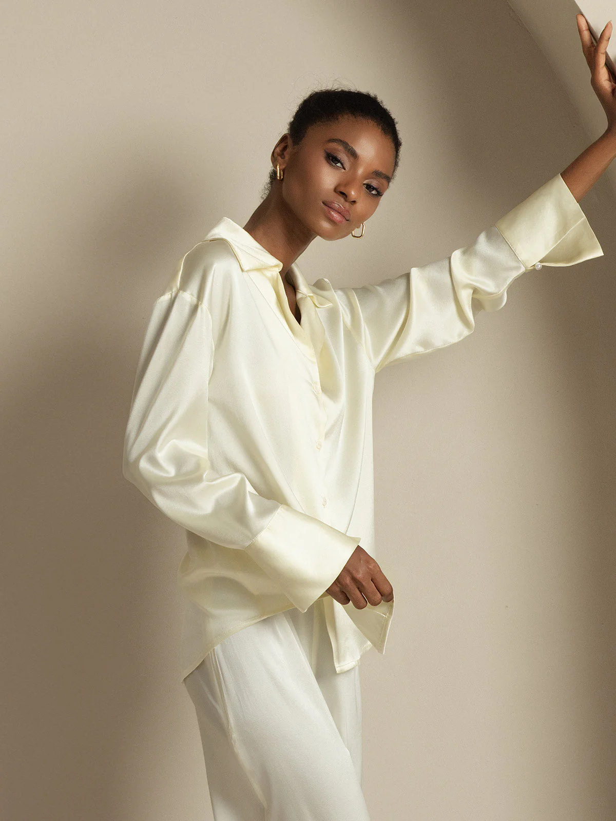 Clearance(Ships to UK Only) - 19Momme Silk Long Sleeve Notch Collar Women's Shirt - Image 7