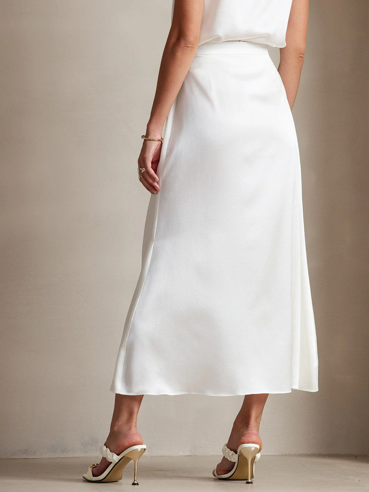 19Momme Silk A Line Maxi Skirt with Zipper Design - Image 10