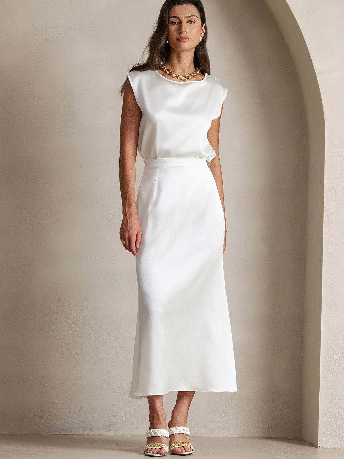 19Momme Silk A Line Maxi Skirt with Zipper Design - Image 14