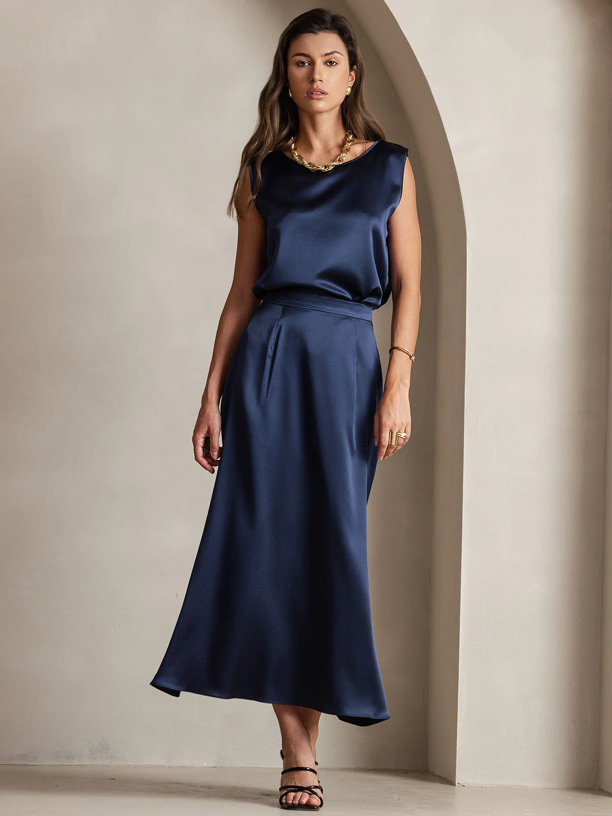 19Momme Silk A Line Maxi Skirt with Zipper Design - Image 19