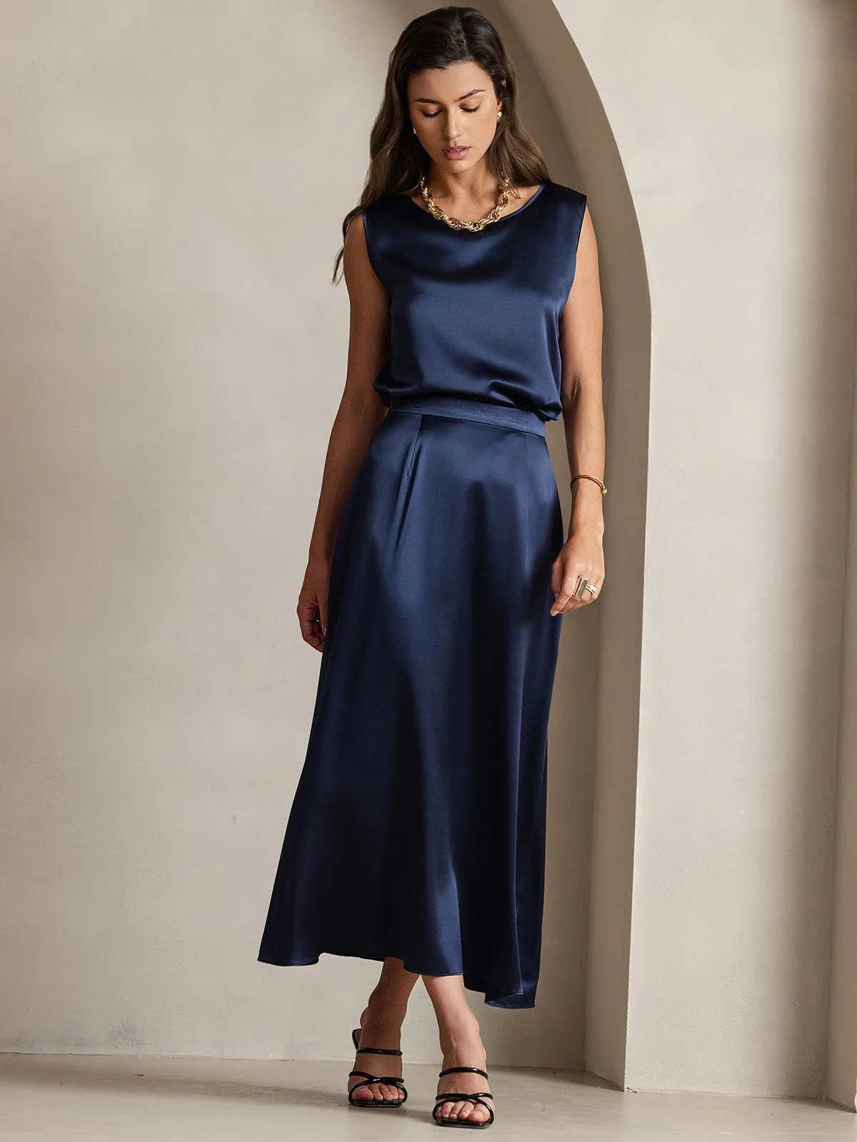 19Momme Silk A Line Maxi Skirt with Zipper Design - Image 21