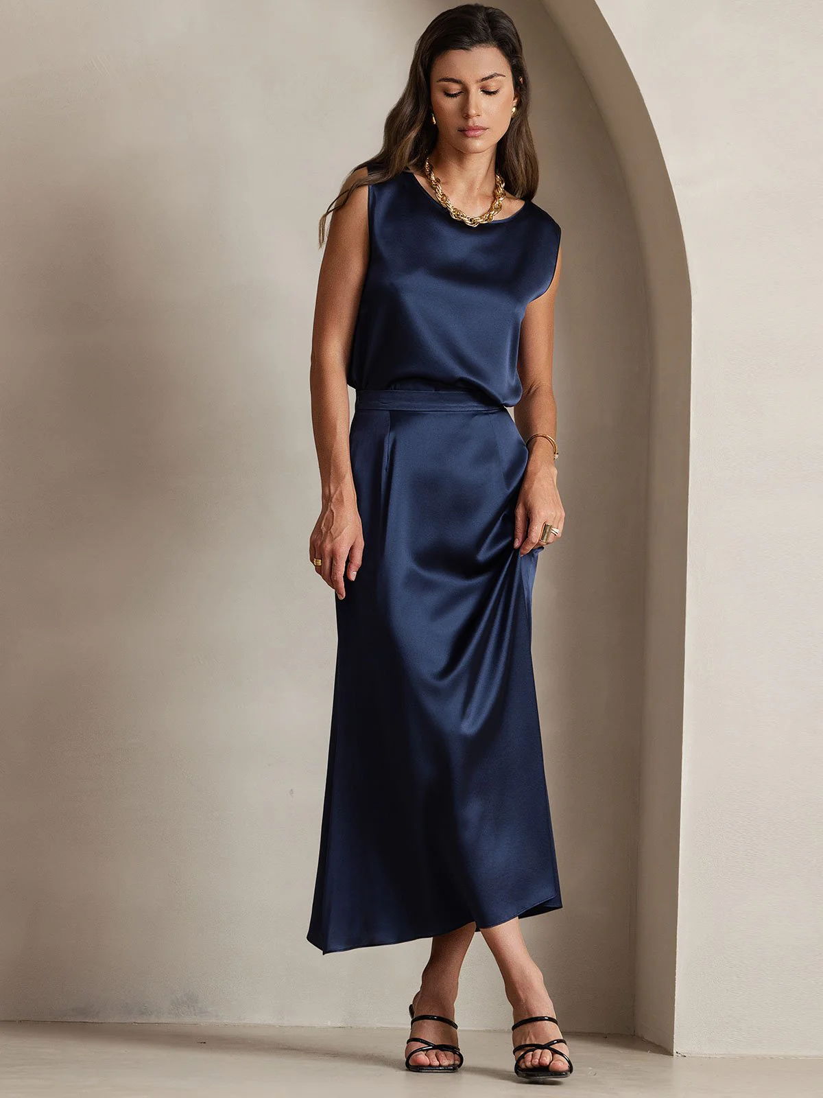 19Momme Silk A Line Maxi Skirt with Zipper Design - Image 22