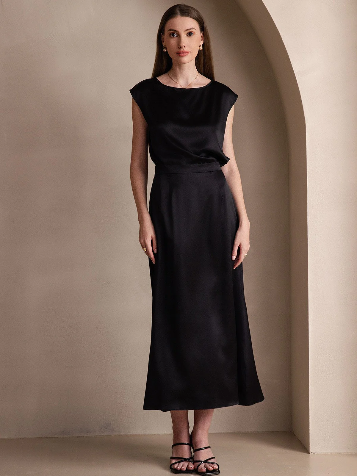 19Momme Silk A Line Maxi Skirt with Zipper Design - Image 23