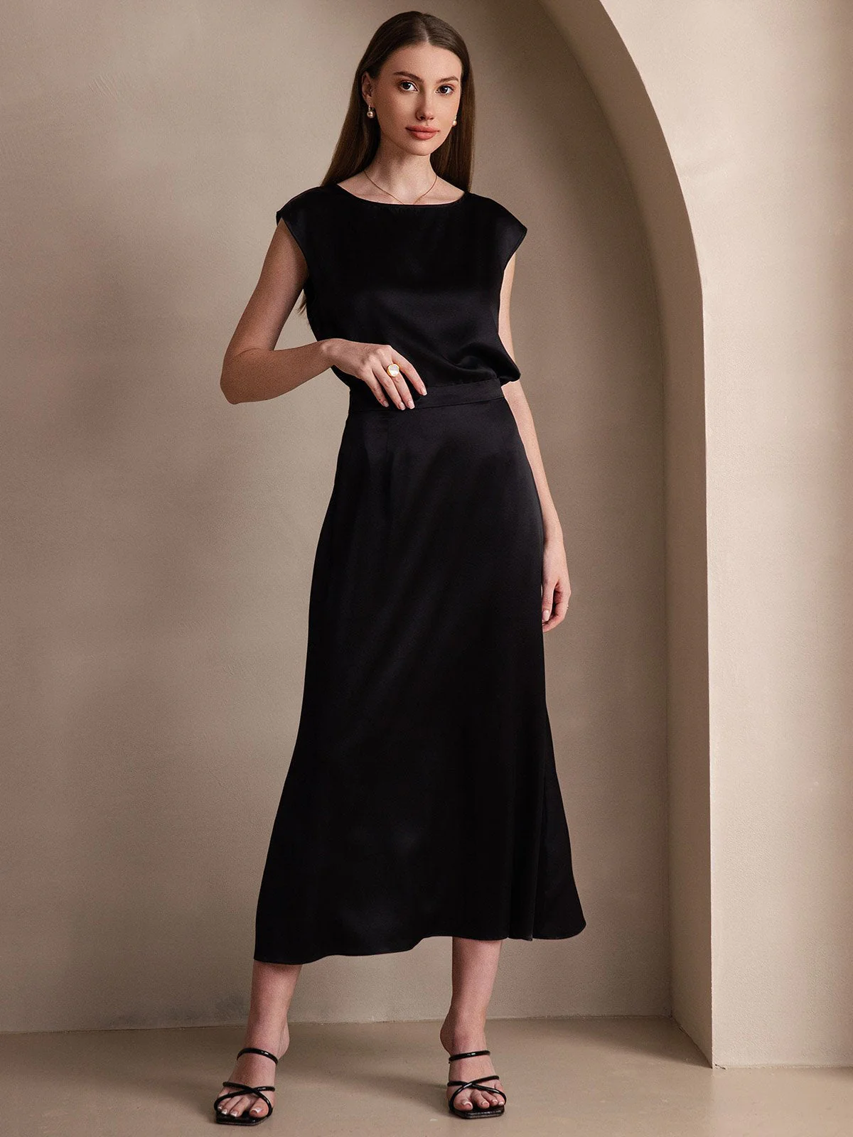19Momme Silk A Line Maxi Skirt with Zipper Design - Image 25