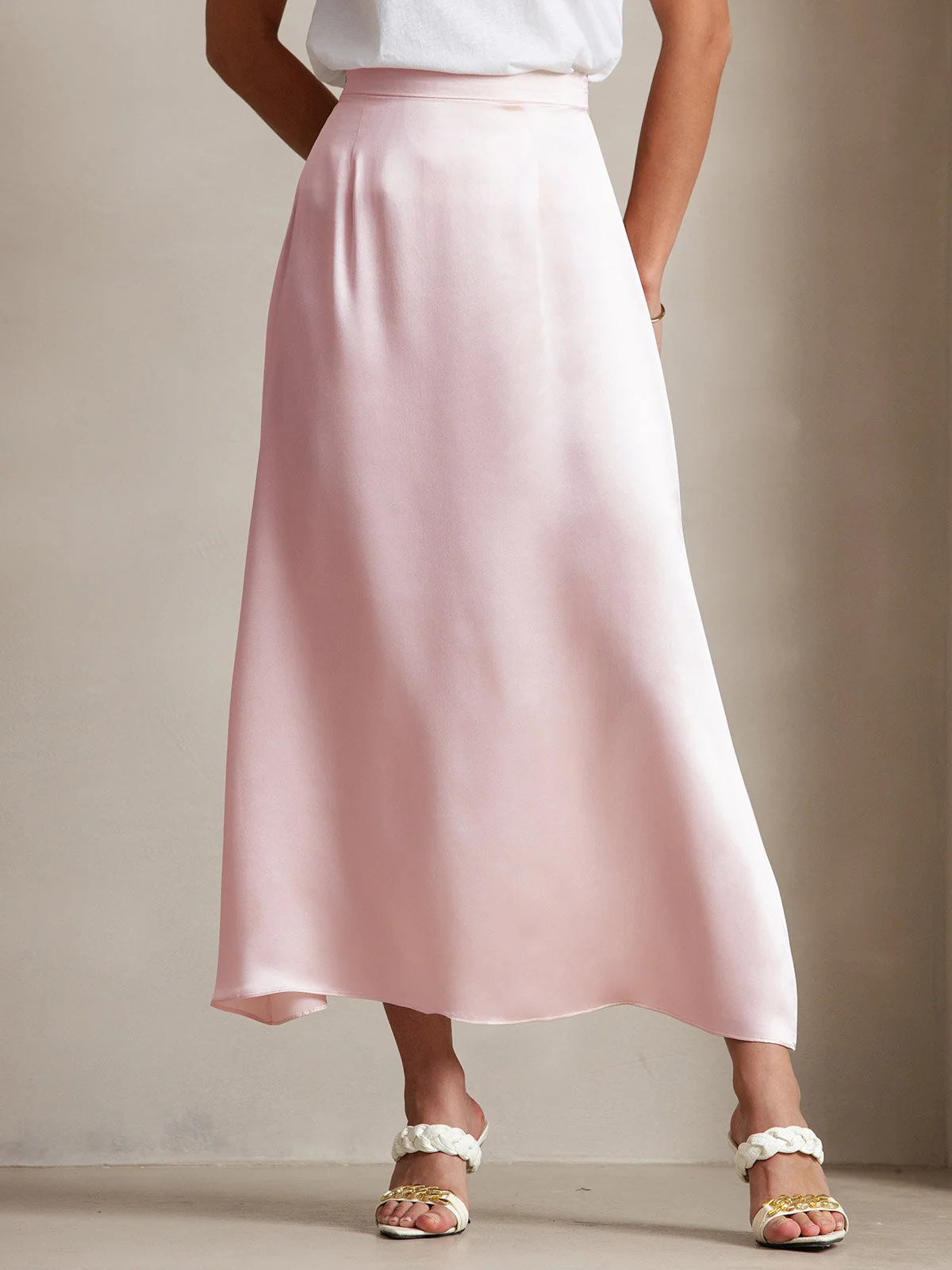 19Momme Silk A Line Maxi Skirt with Zipper Design - Image 3