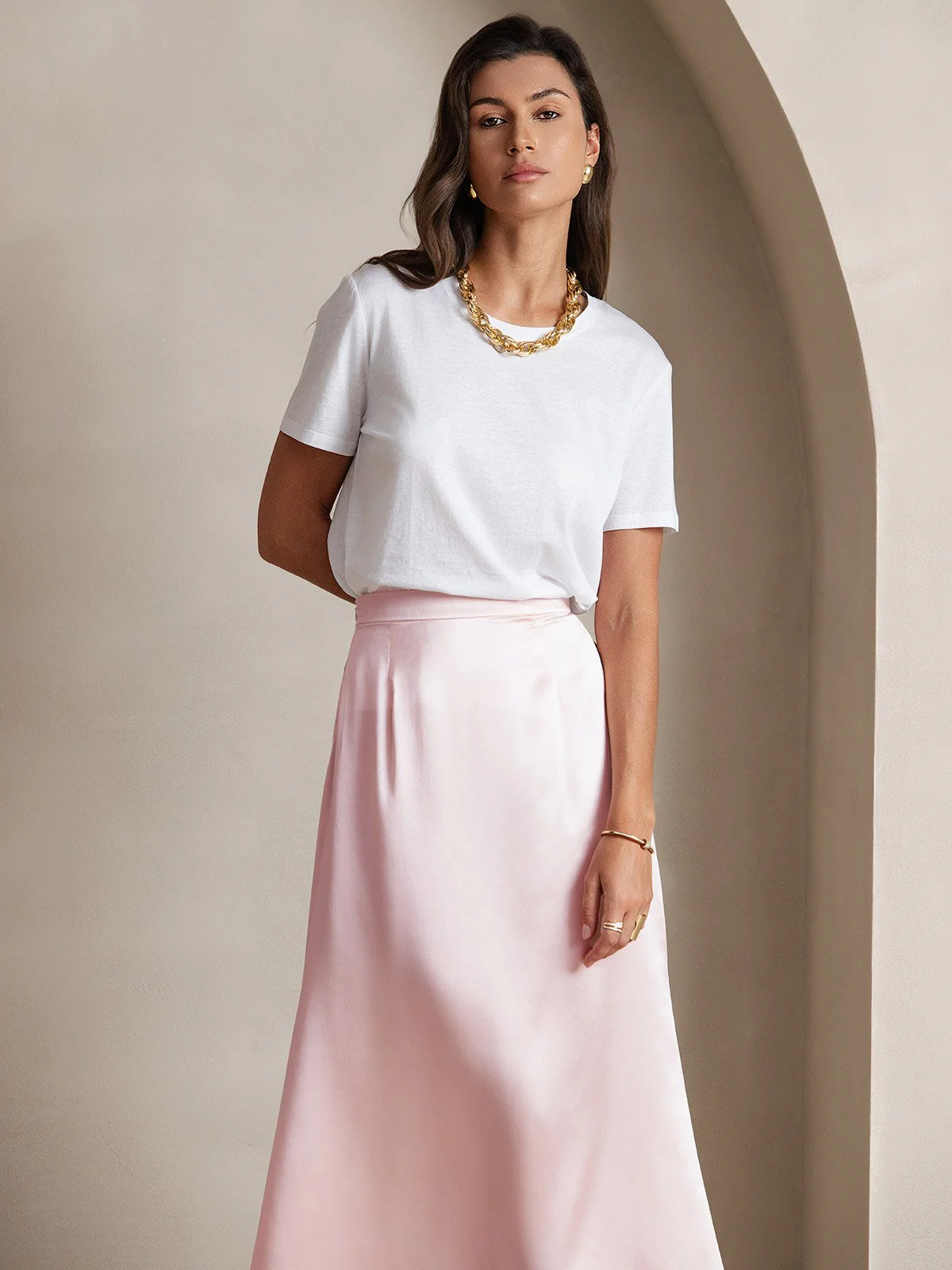 19Momme Silk A Line Maxi Skirt with Zipper Design - Image 4