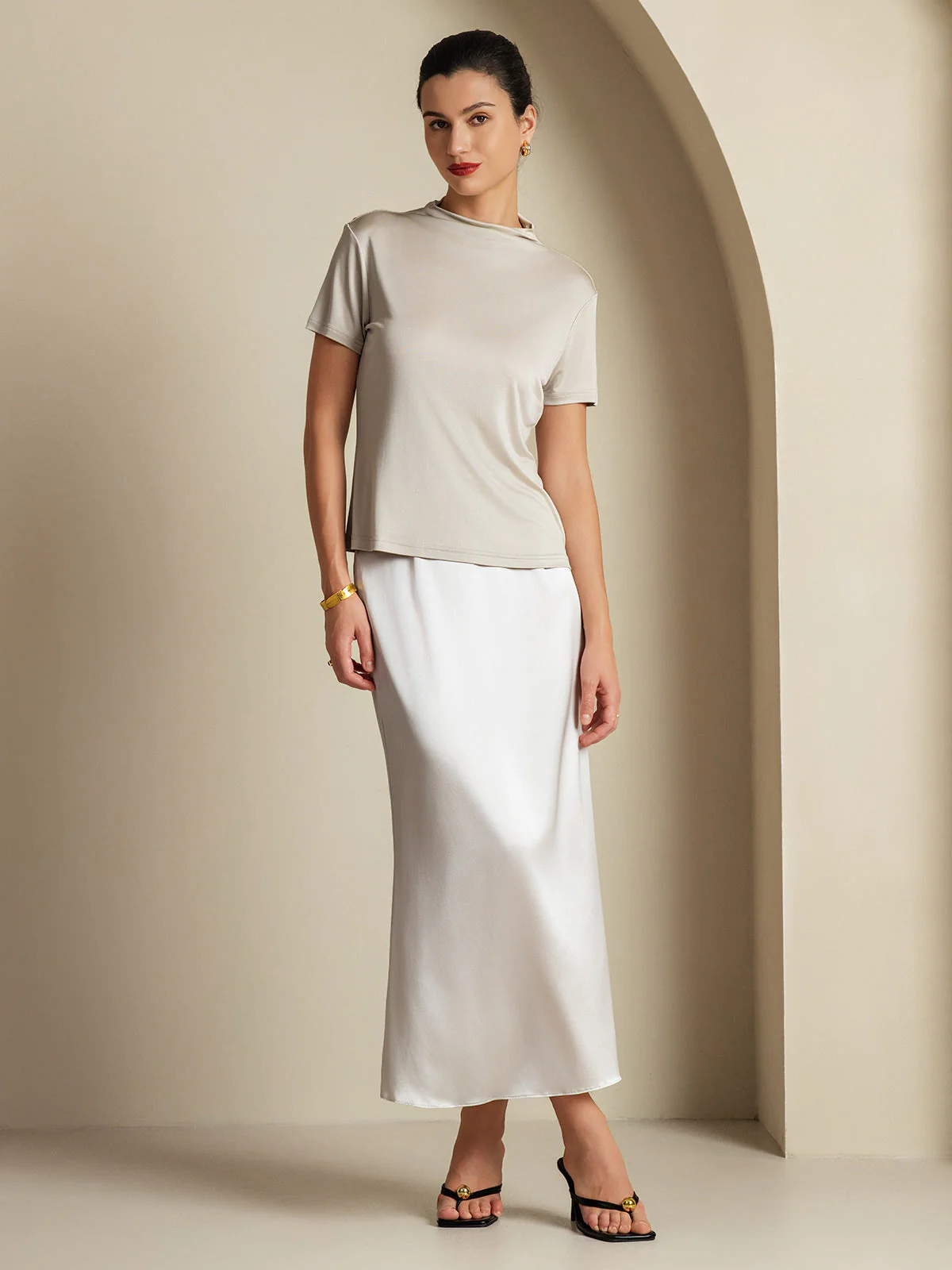19Momme Silk A Line Maxi Skirt with Zipper Design - Image 44