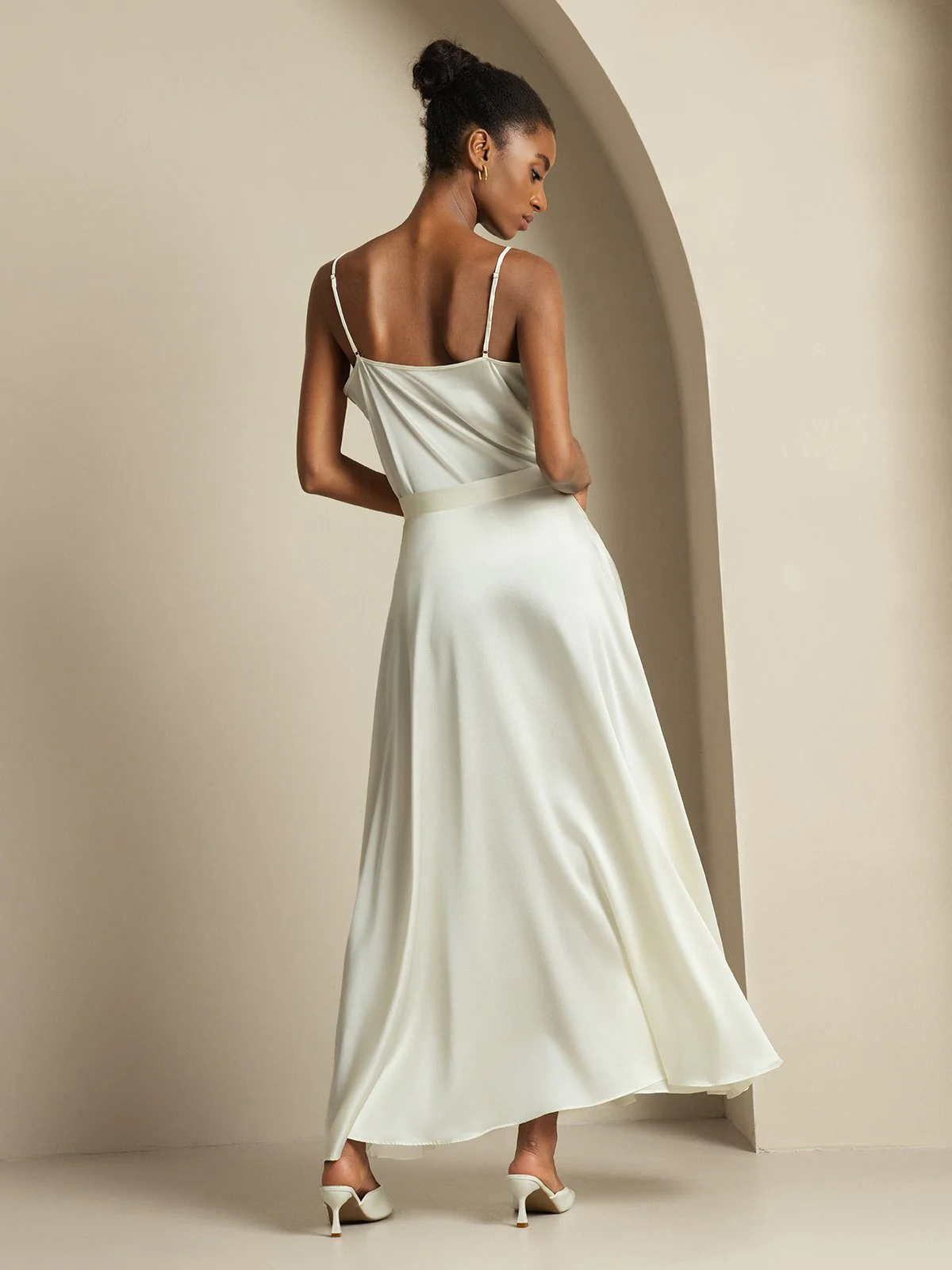19Momme Silk Cowl Neck Spaghetti Strap Camisole Top & A Line Maxi Skirt - Image 19