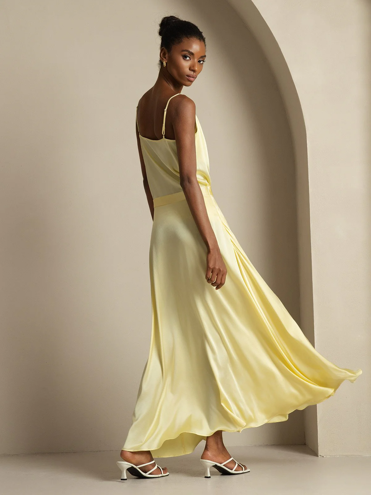 19Momme Silk Cowl Neck Spaghetti Strap Camisole Top & A Line Maxi Skirt - Image 25