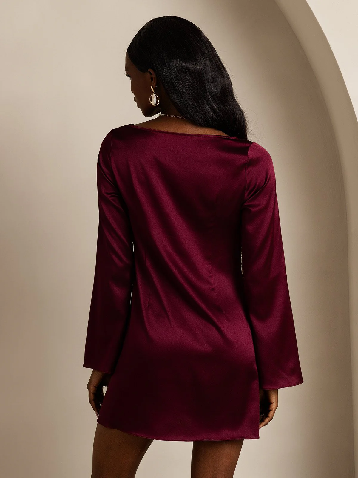 19Momme Silk Long Sleeve Boat Neck Short Dress - Image 10