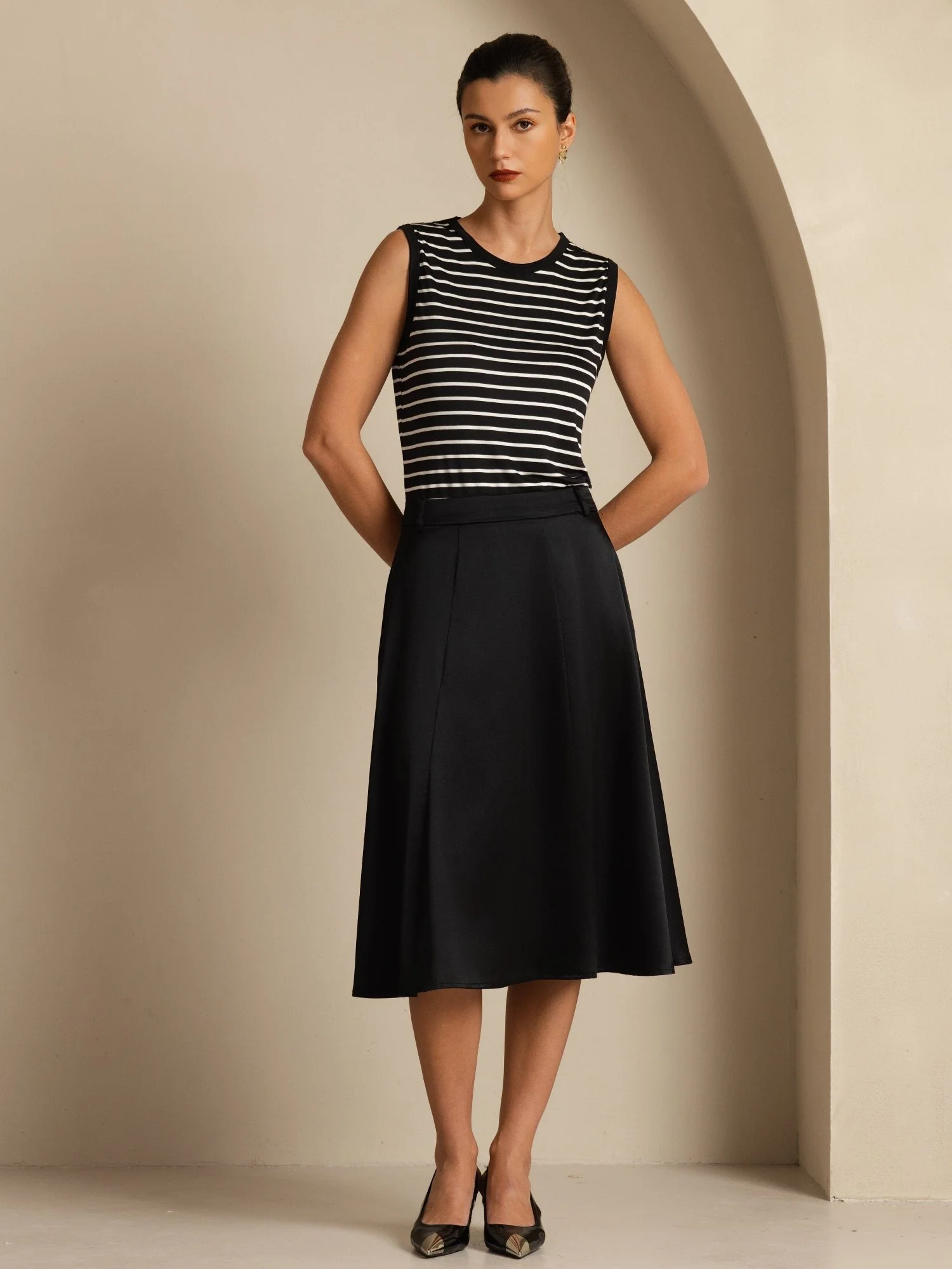 19Momme Silk High-Waist A-Line Midi Skirt with Pockets - Image 11