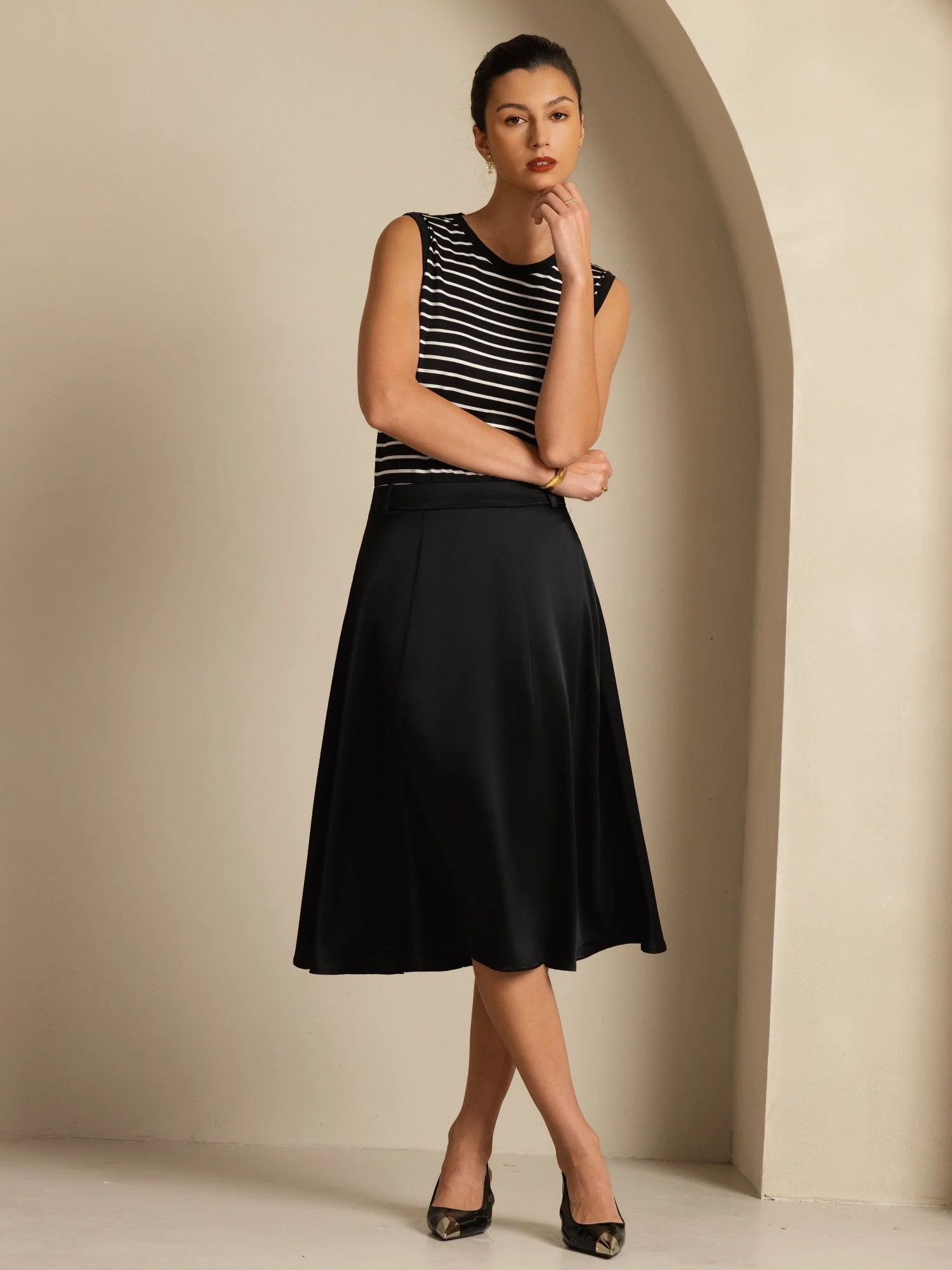19Momme Silk High-Waist A-Line Midi Skirt with Pockets - Image 14