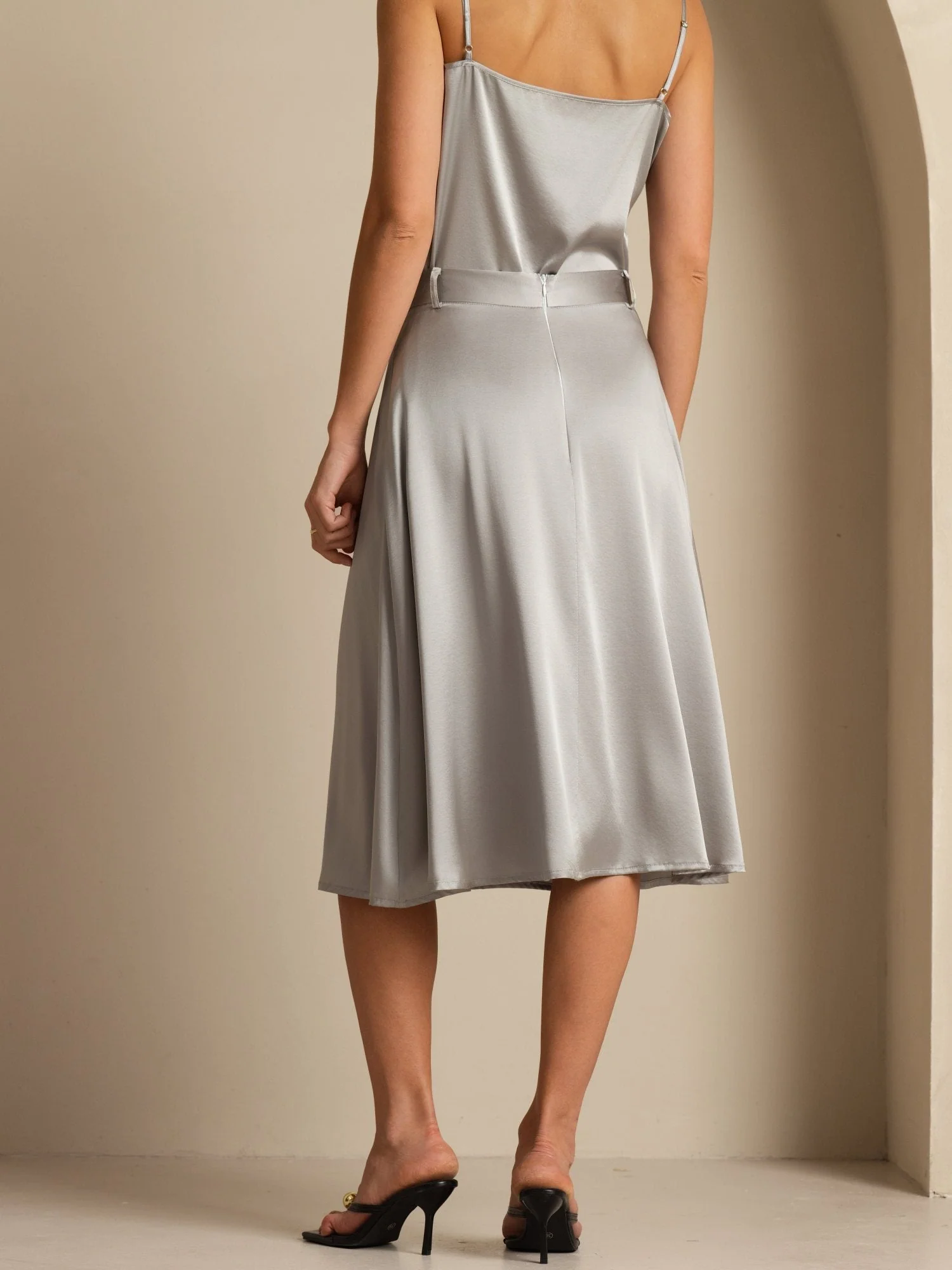 19Momme Silk High-Waist A-Line Midi Skirt with Pockets - Image 17