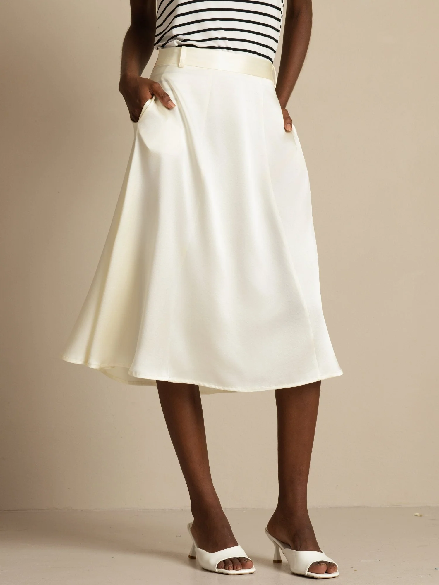 19Momme Silk High-Waist A-Line Midi Skirt with Pockets - Image 24