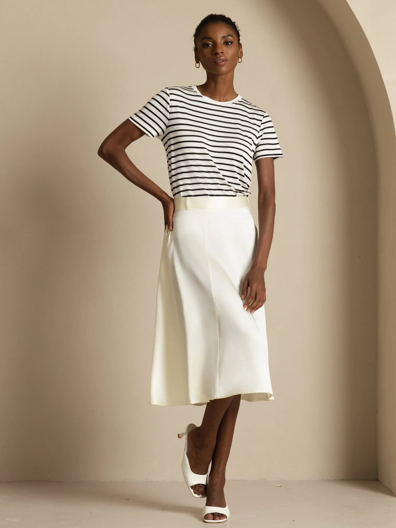 19Momme Silk High-Waist A-Line Midi Skirt with Pockets - Image 28