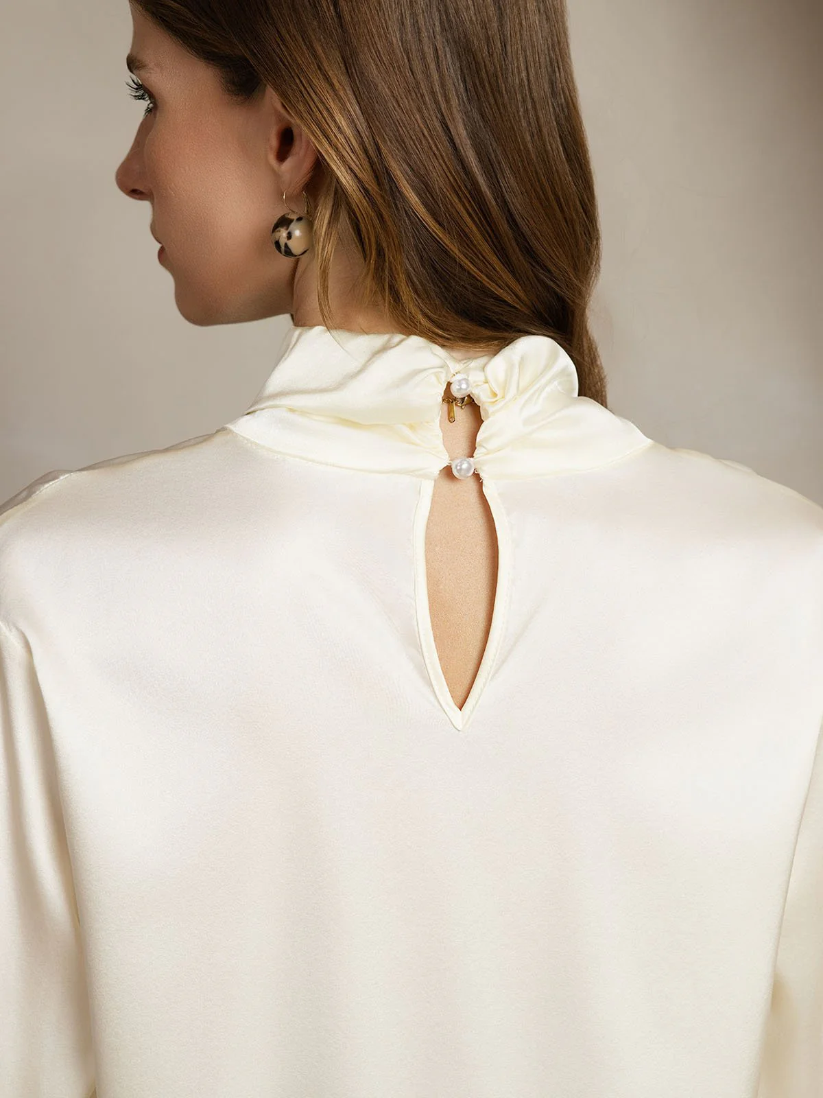 19Momme Silk Keyhole Neck Blouse with Pearl Buttons - Image 19