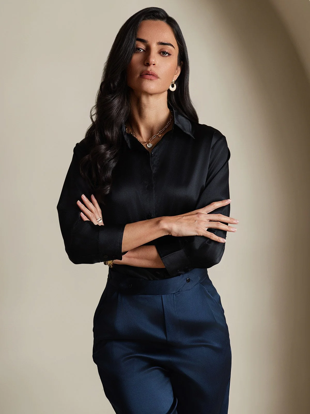 19Momme Silk 3/4 Sleeve Lapel Collar Women's Shirt with Button Up Design - Image 21