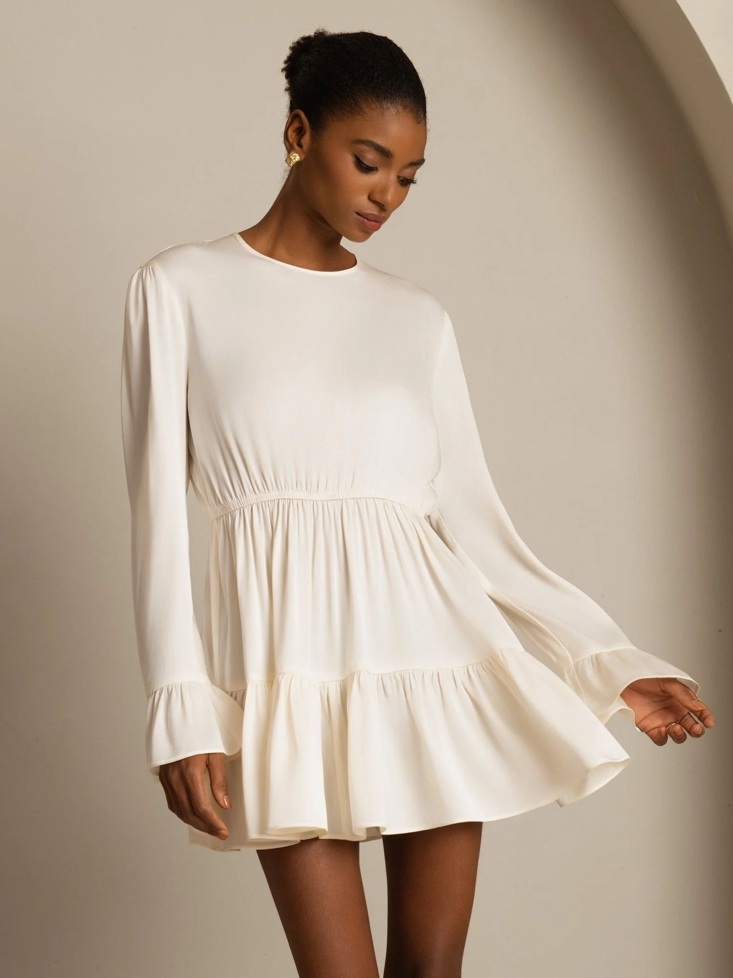 19Momme Silk Ruffle Sleeves Short A-Line Flowy Dress - Image 20