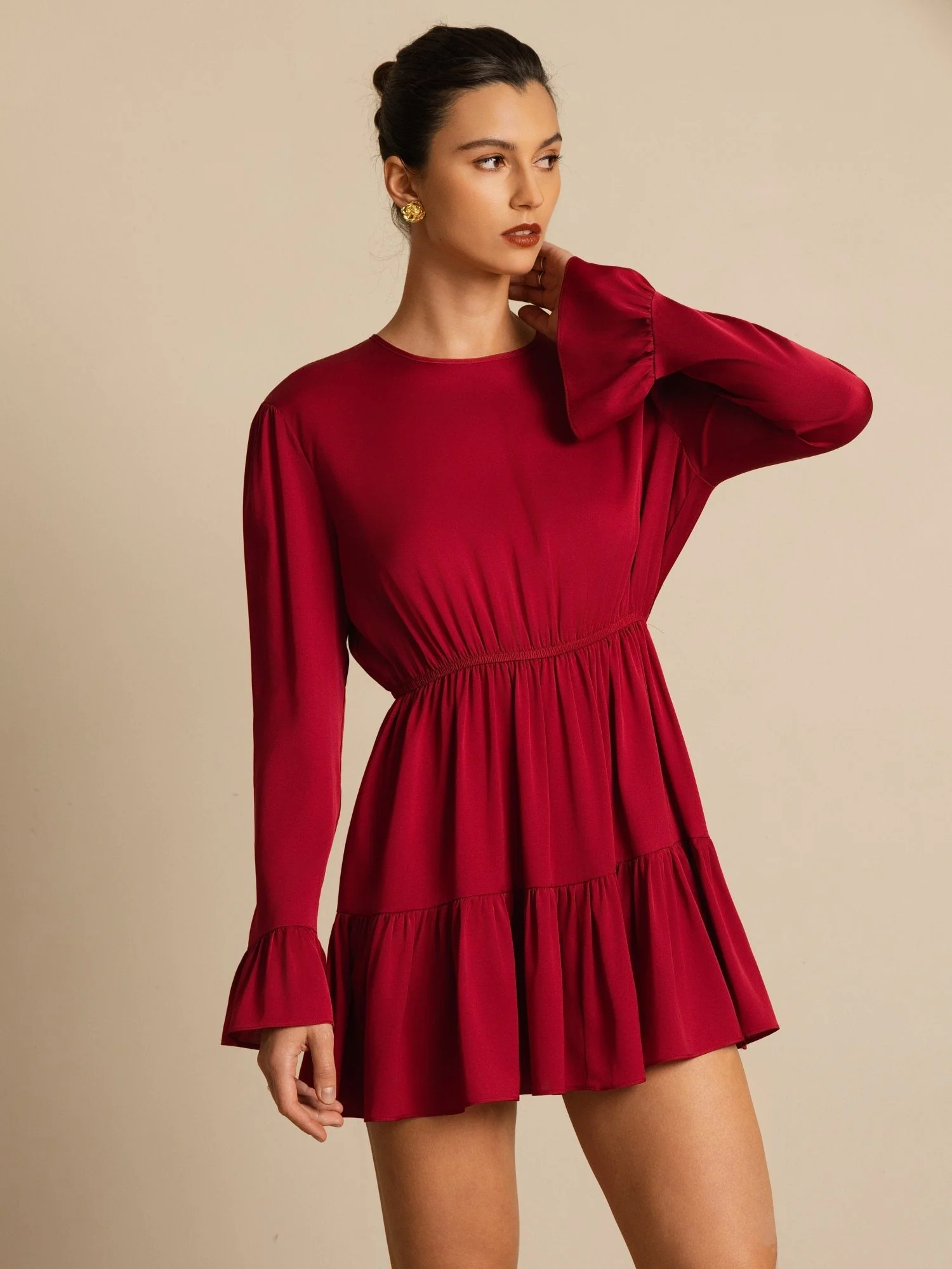19Momme Silk Ruffle Sleeves Short A-Line Flowy Dress - Image 6