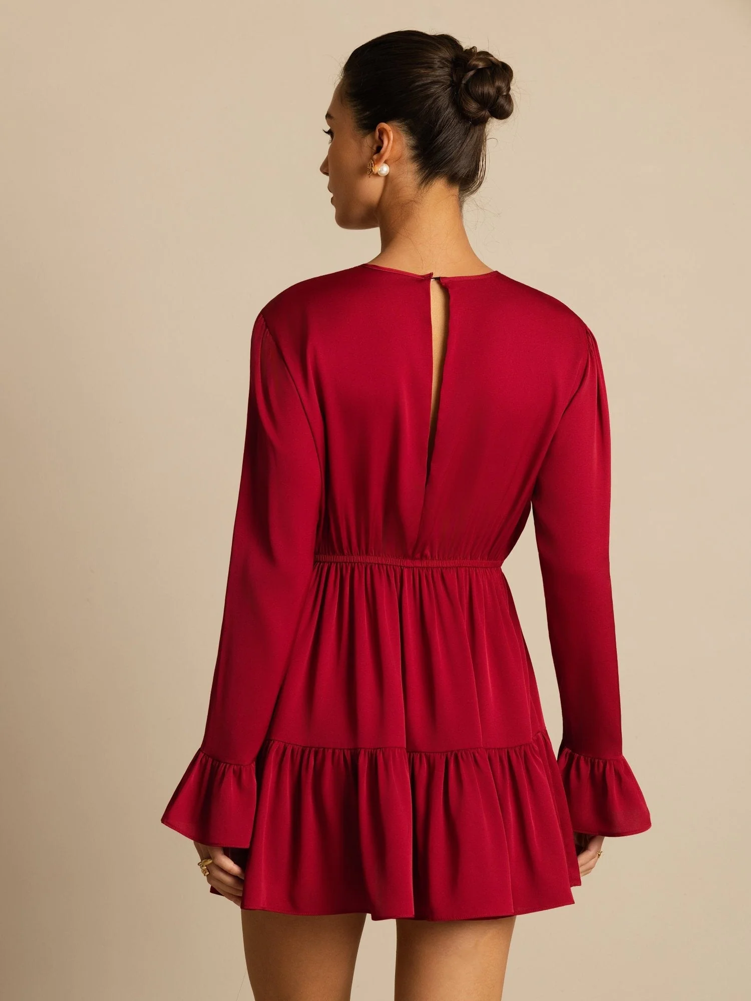 19Momme Silk Ruffle Sleeves Short A-Line Flowy Dress - Image 7