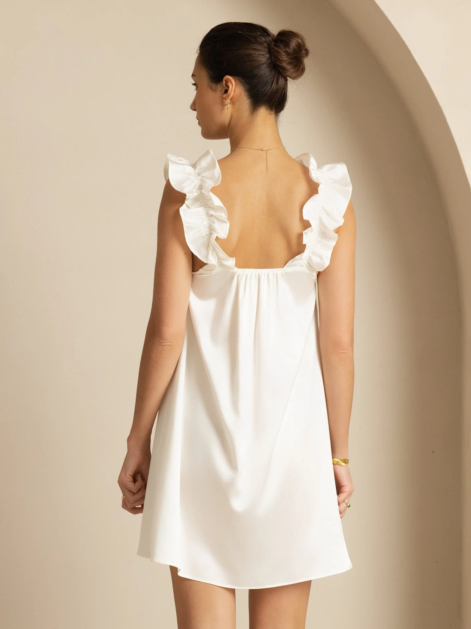 19Momme Silk Ruffle Strap Square Neck  Babydoll A-Line Short Dress - Image 10