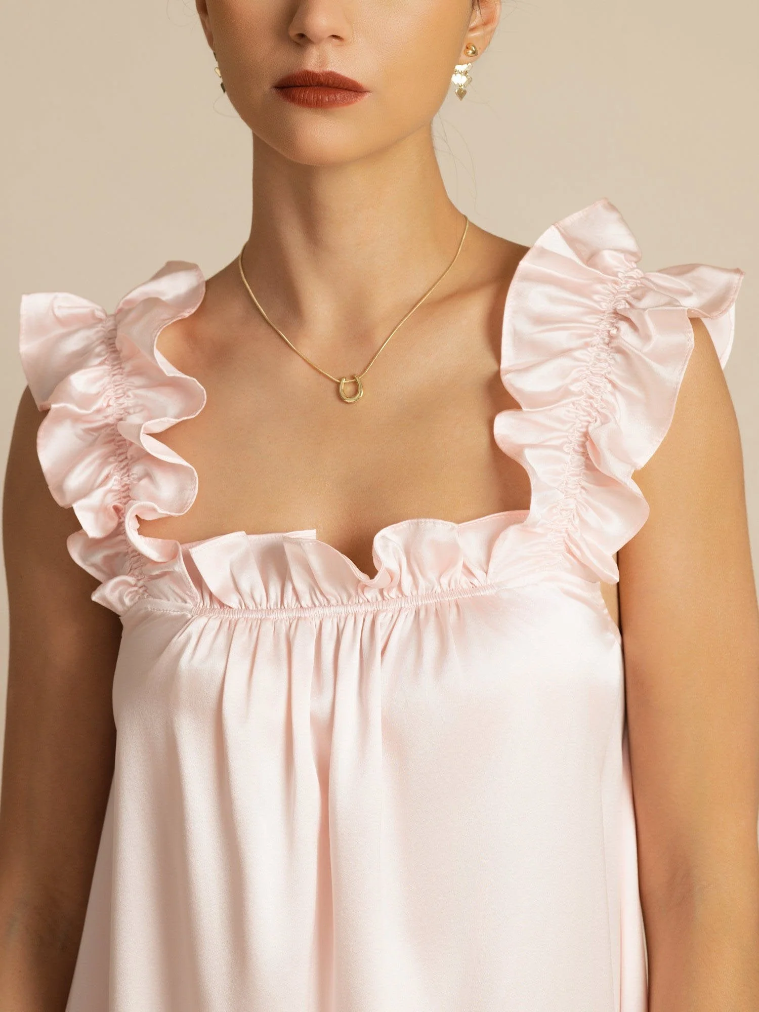 19Momme Silk Ruffle Strap Square Neck  Babydoll A-Line Short Dress - Image 5