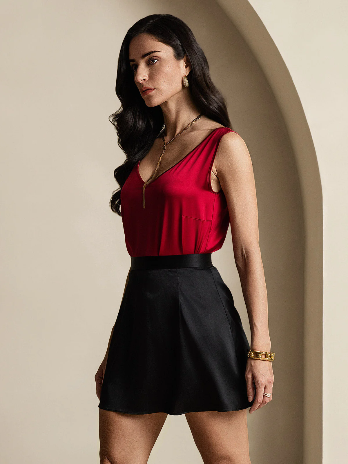19Momme Silk A Line Mini Skirt with Zipper Design - Image 2