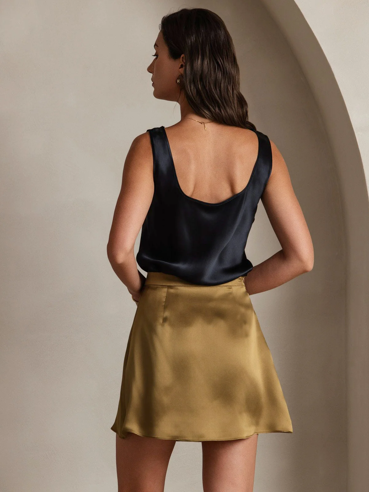 19Momme Silk A Line Mini Skirt with Zipper Design - Image 8