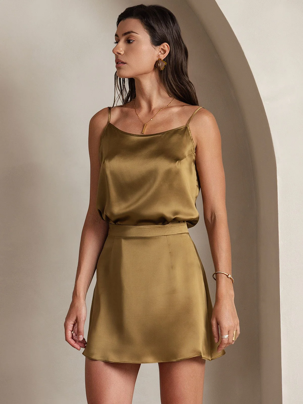 19Momme Silk A Line Mini Skirt with Zipper Design - Image 9