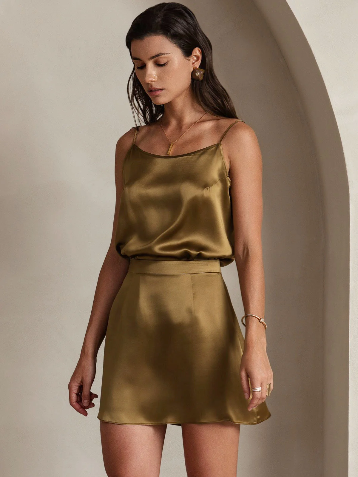 Clearance(Ships to UK Only) - 19Momme Silk A Line Mini Skirt with Zipper Design - Image 4