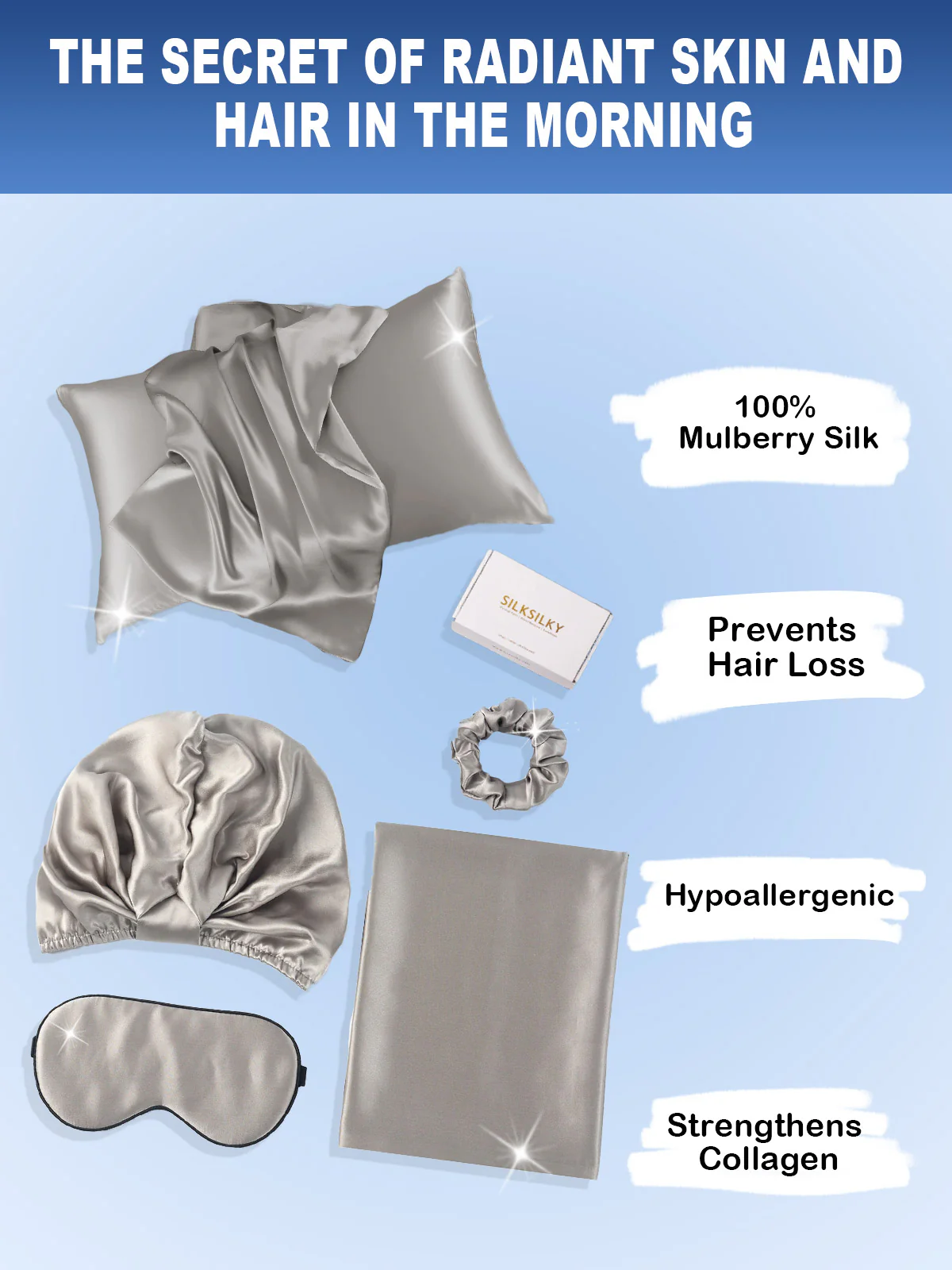 19Momme Silk Skin-Friendly Beauty Sleep 4Pcs Set (Hidden Zipper Pillowcase) - Image 21