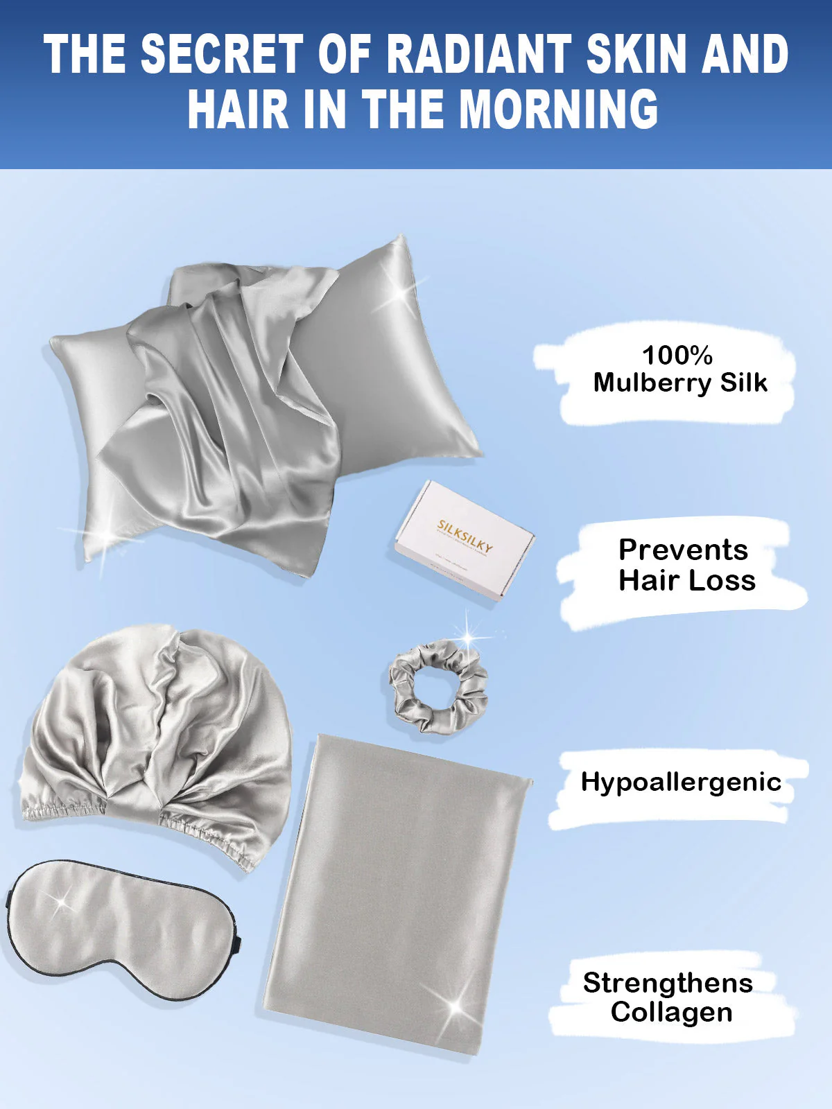 19Momme Silk Skin-Friendly Beauty Sleep 4Pcs Set (Hidden Zipper Pillowcase) - Image 25