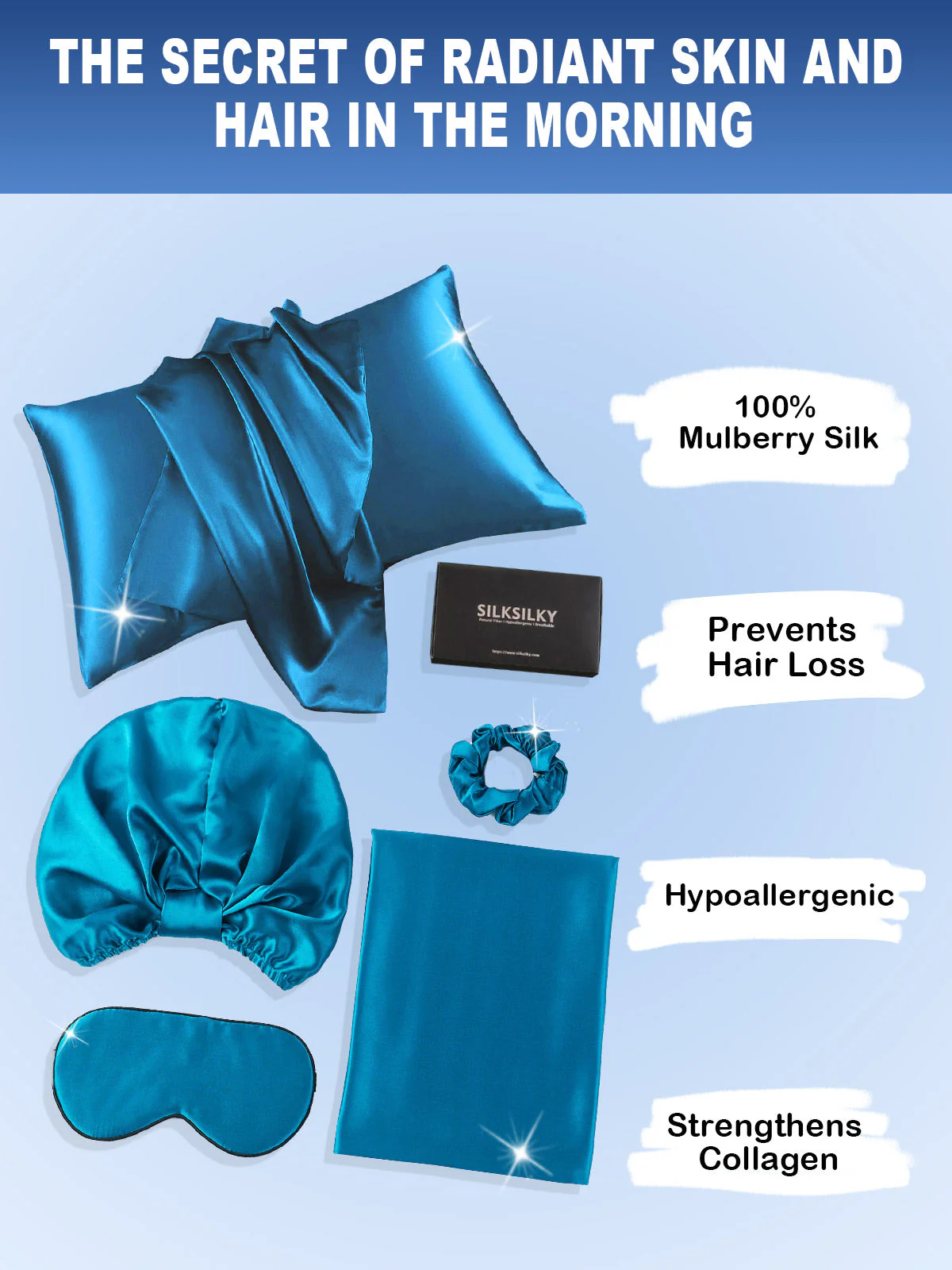 19Momme Silk Skin-Friendly Beauty Sleep 4Pcs Set (Hidden Zipper Pillowcase) - Image 35